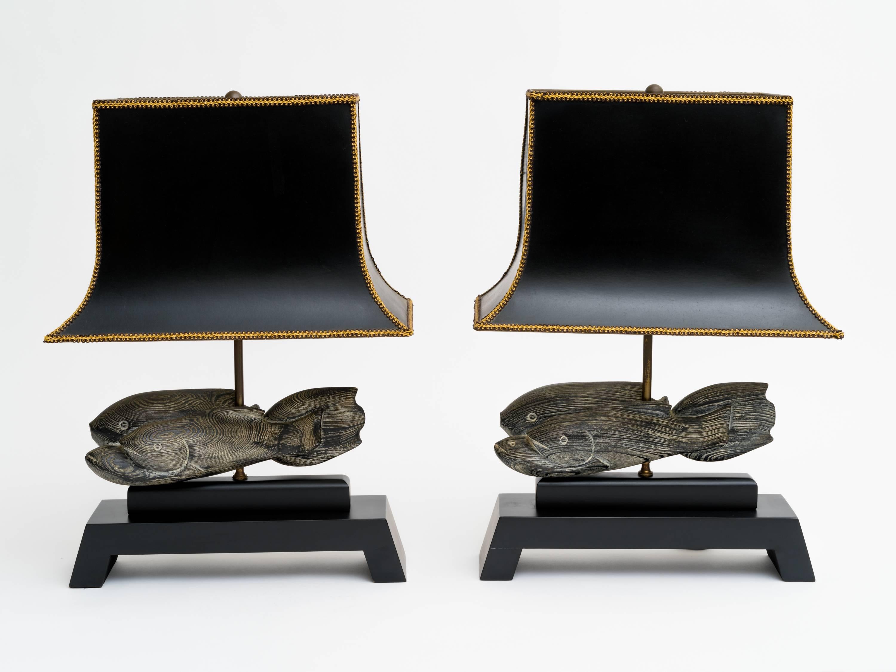 20th Century Cerused Fish Sculpture Lamps with Platform Bases For Sale