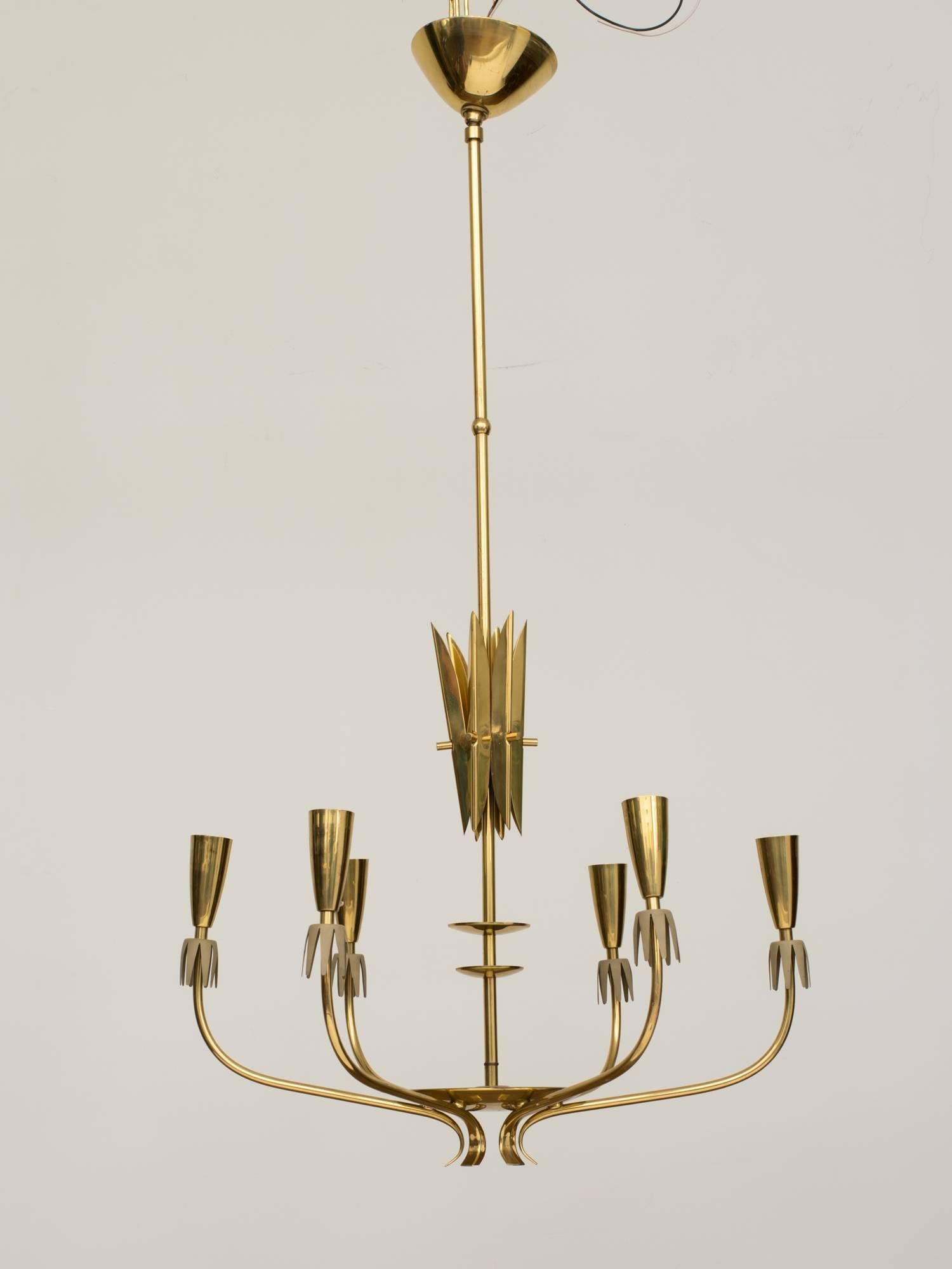 20th Century 1960s German Modernist Brass Petal Chandelier