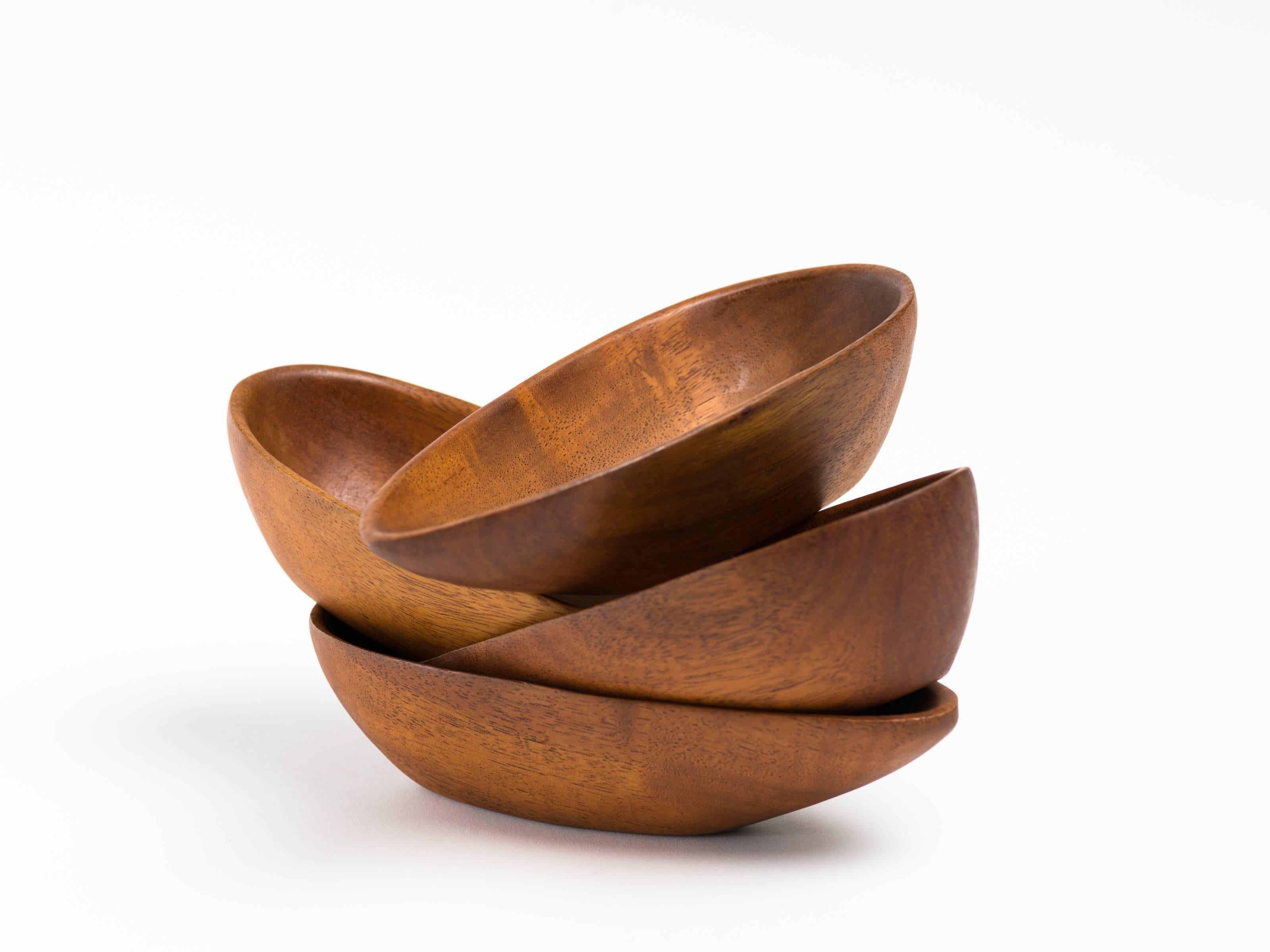Mid-Century Modern Set of Danish Tear Drop Shape Teak Bowls
