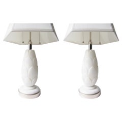 Used Italian 1960s Alabaster Acanthus Lamps