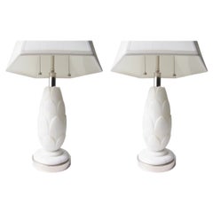 Italian 1960s Carved Alabaster Acanthus Form Lamps