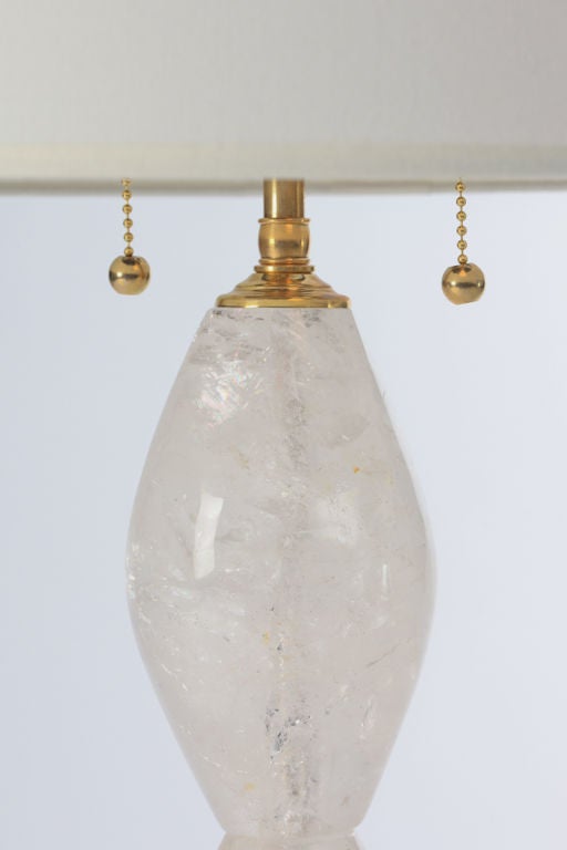 Mid-Century Modern Pair of Stacked Rock Crystal Lamps w/ Brass Hardware For Sale