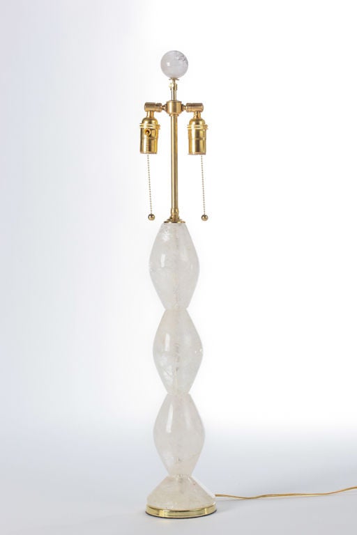 Pair of Stacked Rock Crystal Lamps w/ Brass Hardware In New Condition For Sale In New York, NY