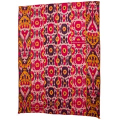 Late 19th Century Silk Ikat Uzbekistan Tribal Weaving