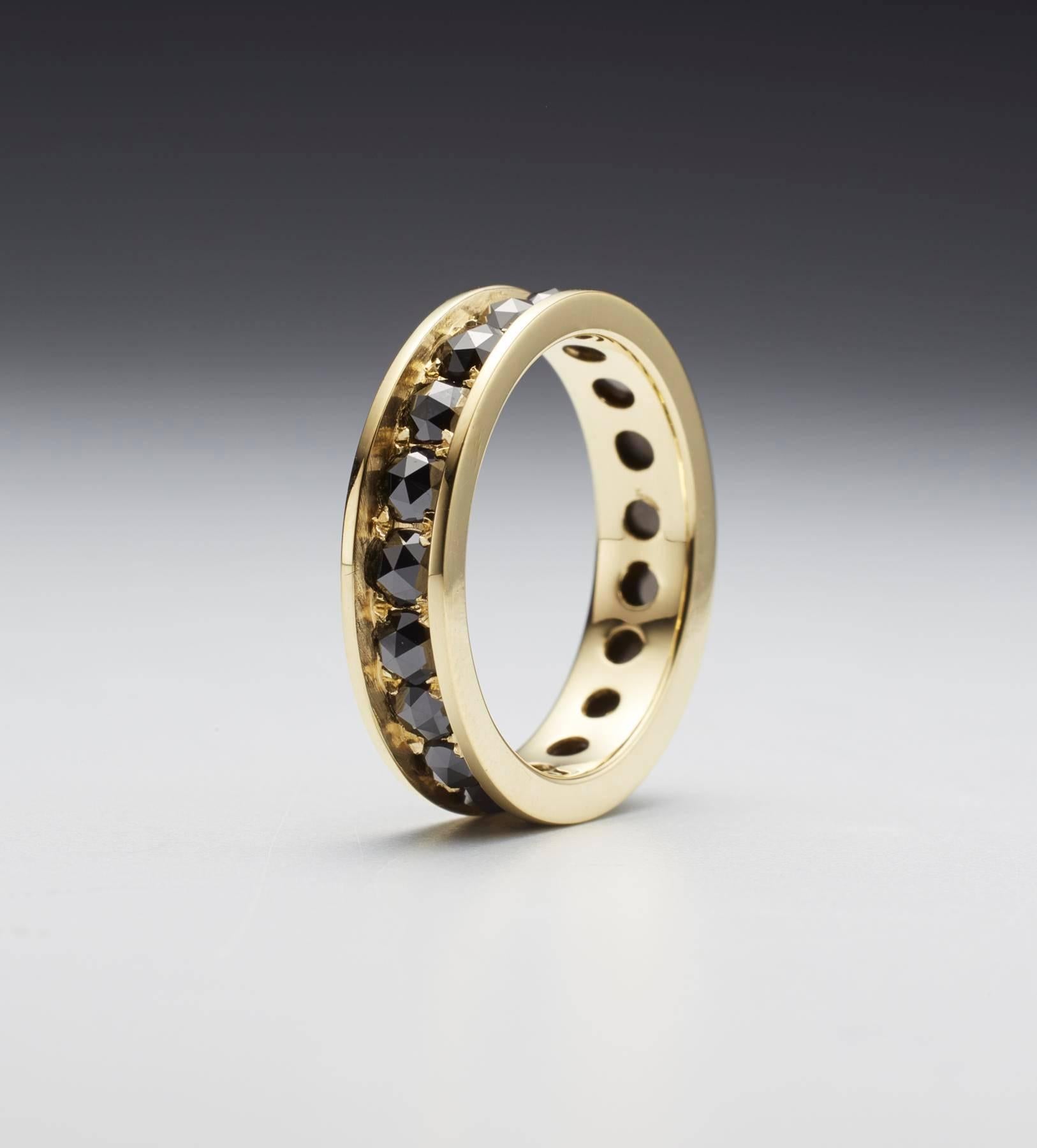 Modern Black Rose Cut Diamond Eternity 18-Karat Gold Ring by Christopher Phelan