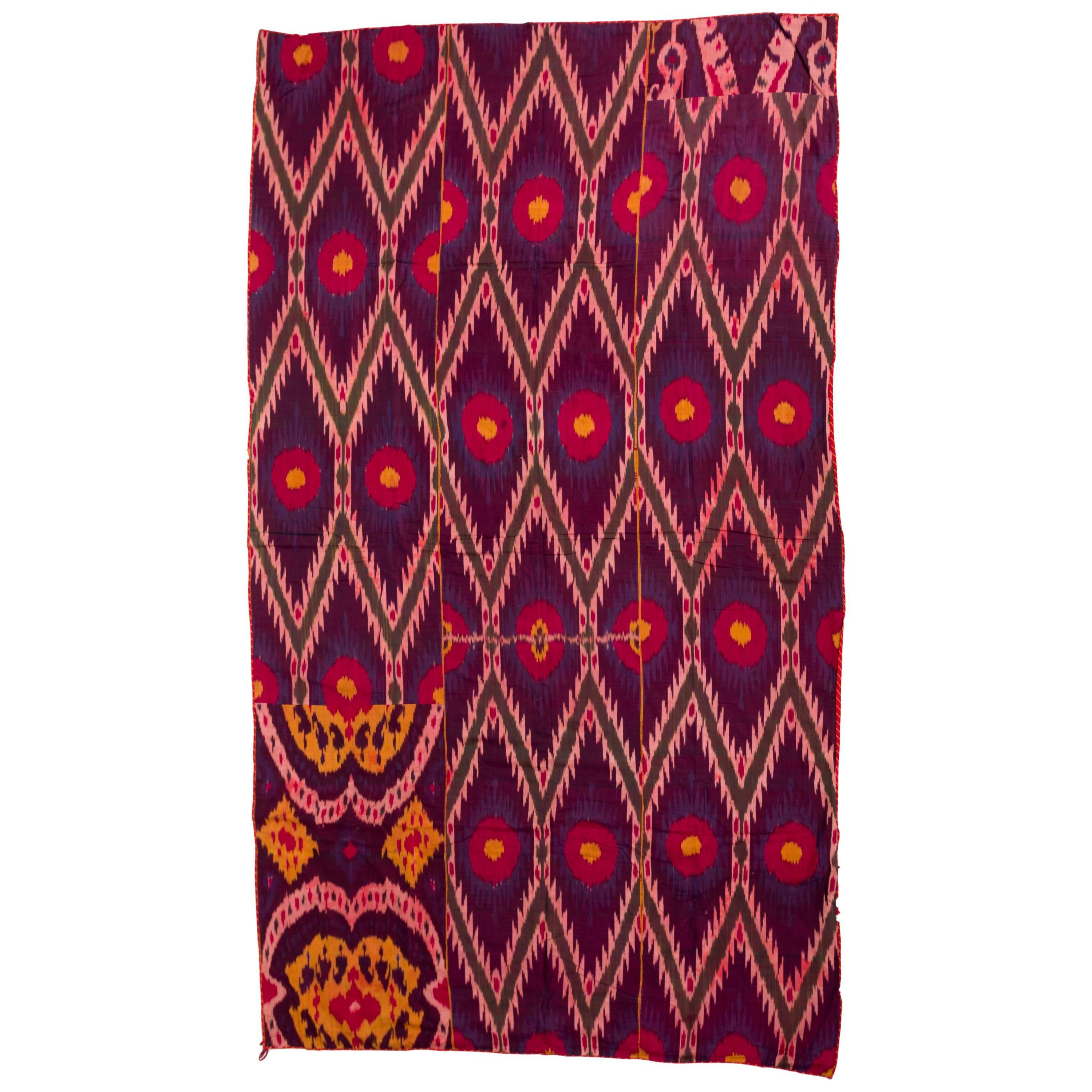 Late 19th Century Uzbekistan Tribal Silk Ikat Panel For Sale