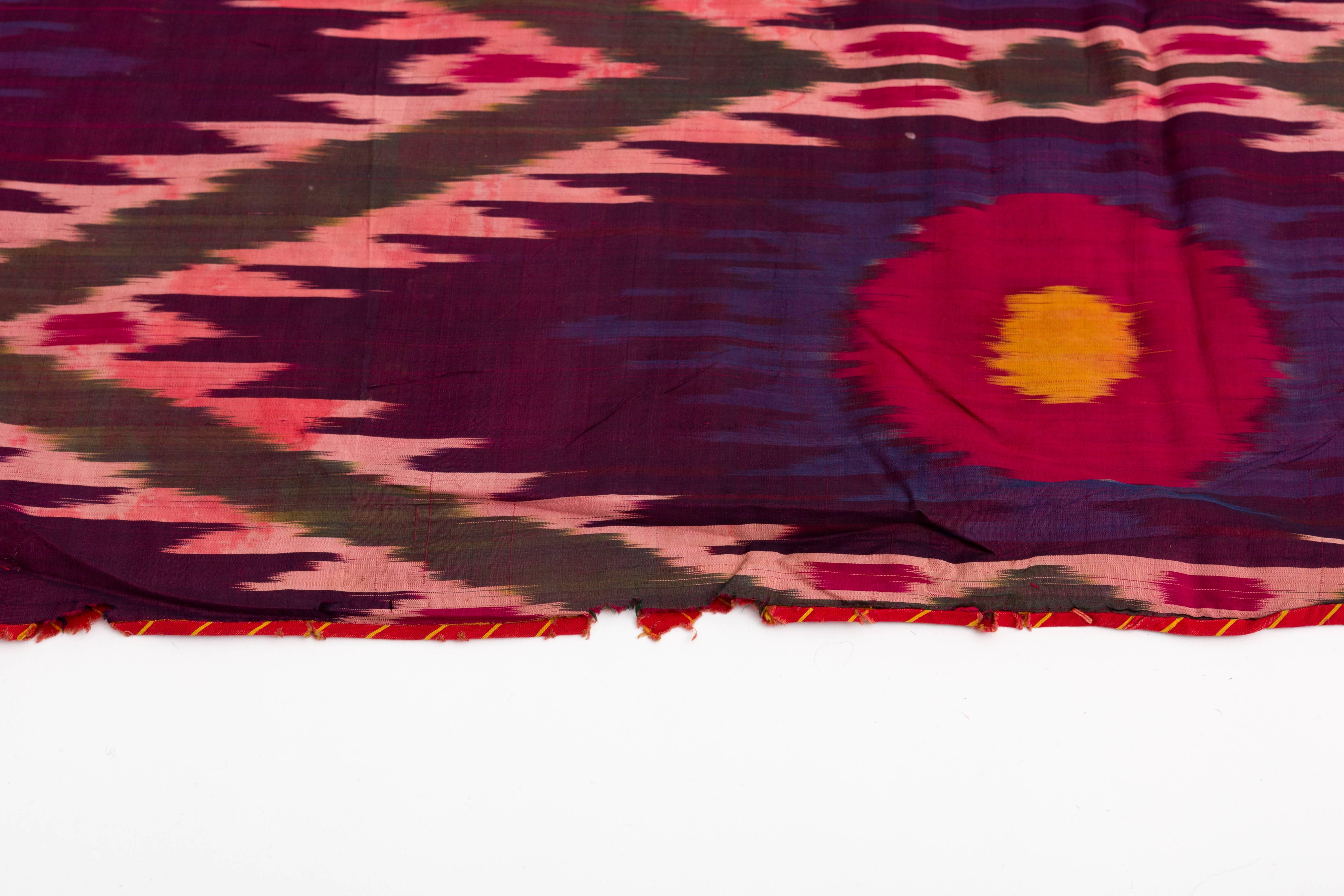 Late 19th Century Uzbekistan Tribal Silk Ikat Panel For Sale 1