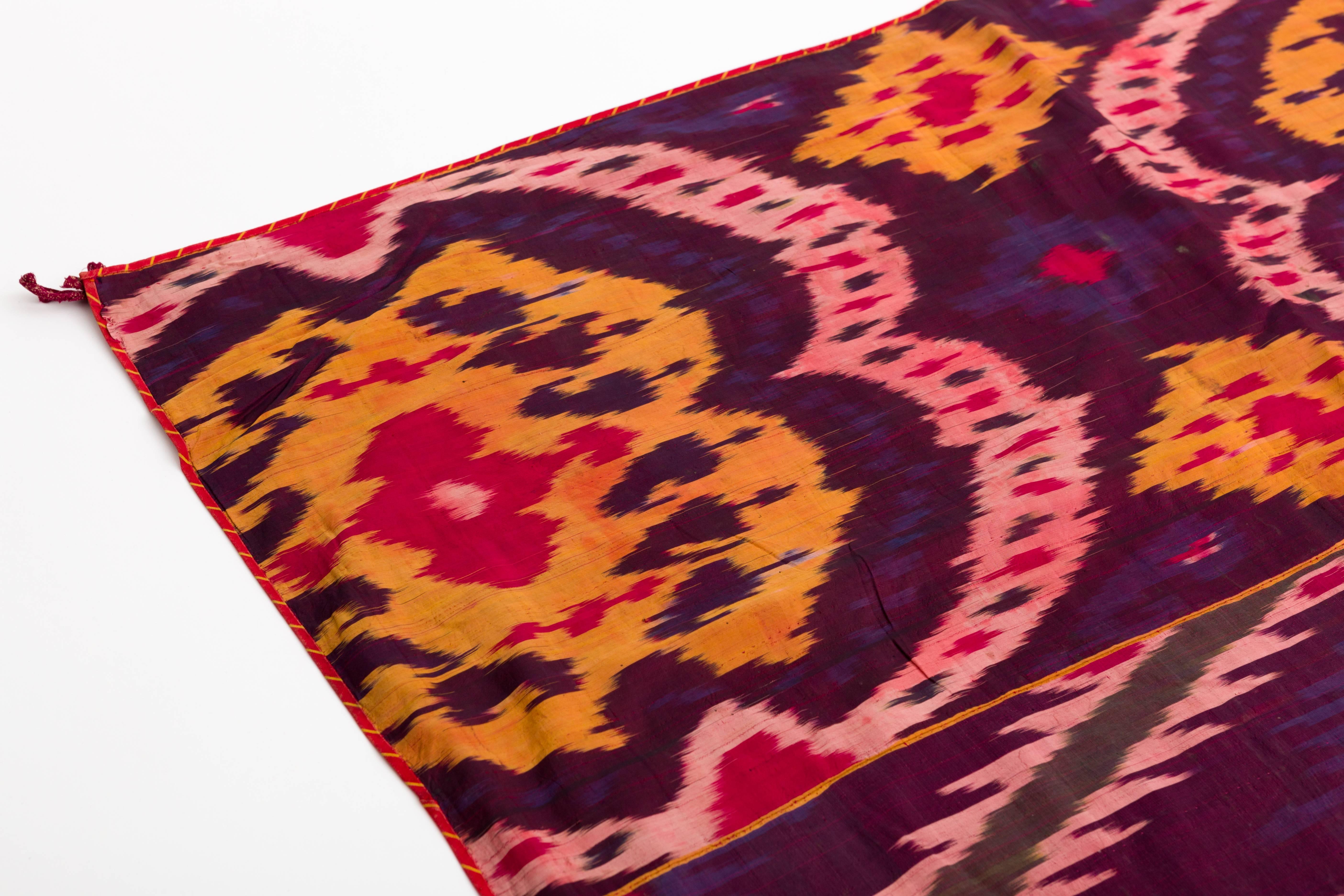 Late 19th Century Uzbekistan Tribal Silk Ikat Panel In Good Condition For Sale In New York, NY