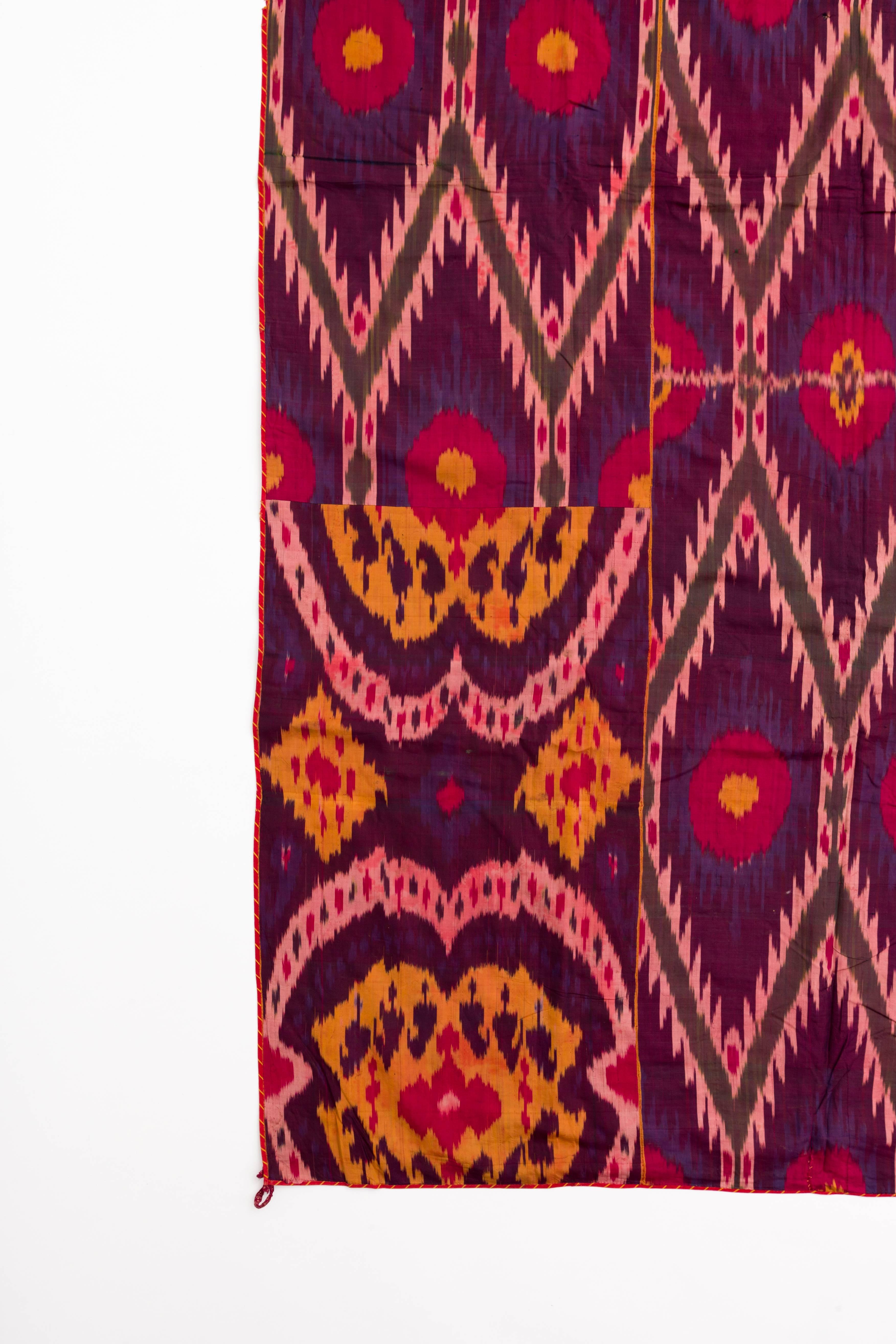 Late 19th Century Uzbekistan Tribal Silk Ikat Panel For Sale 2
