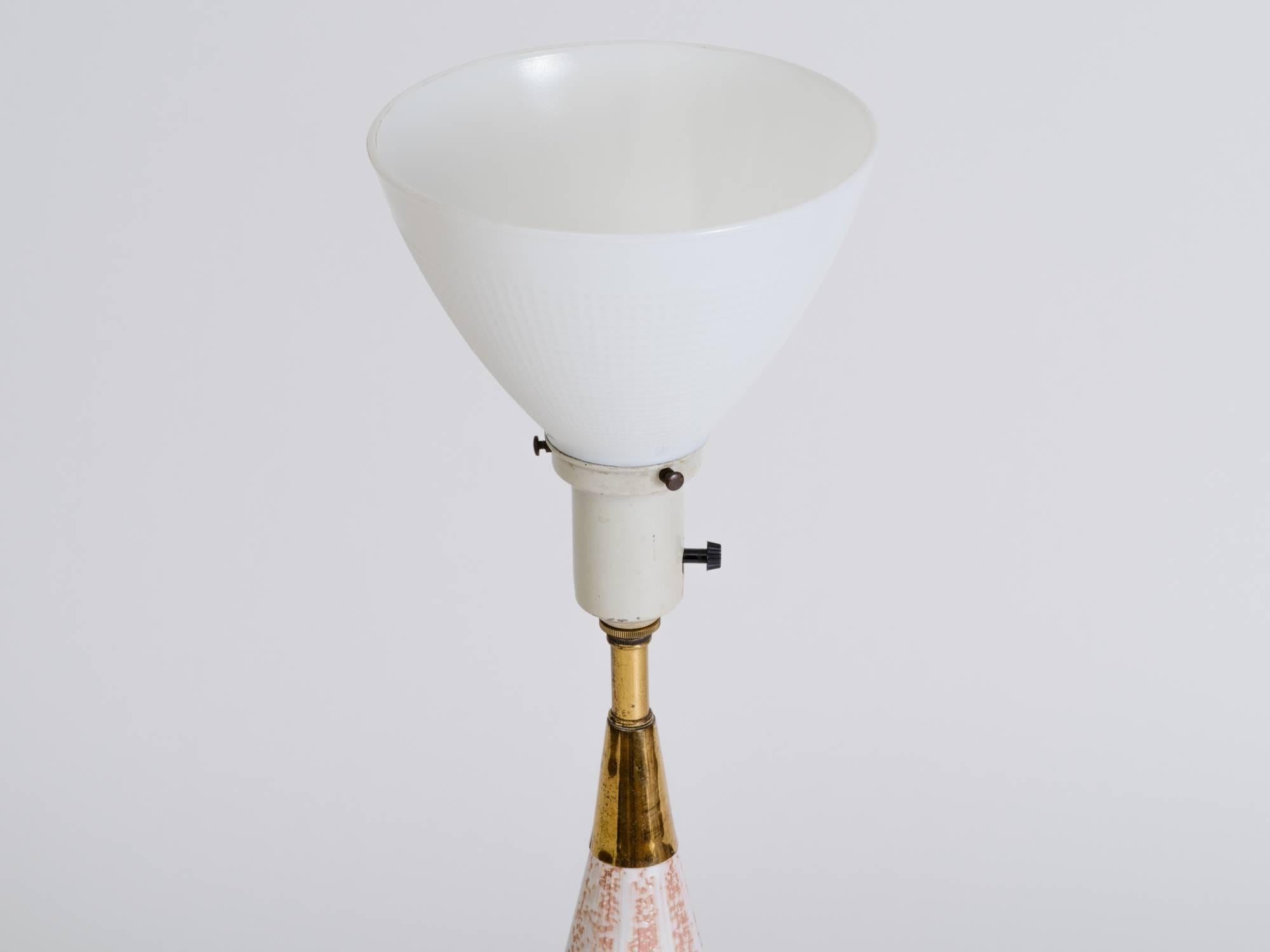 Laiton Zaccagnini lampe italienne en céramique rayée à rayures des années 1950 en vente