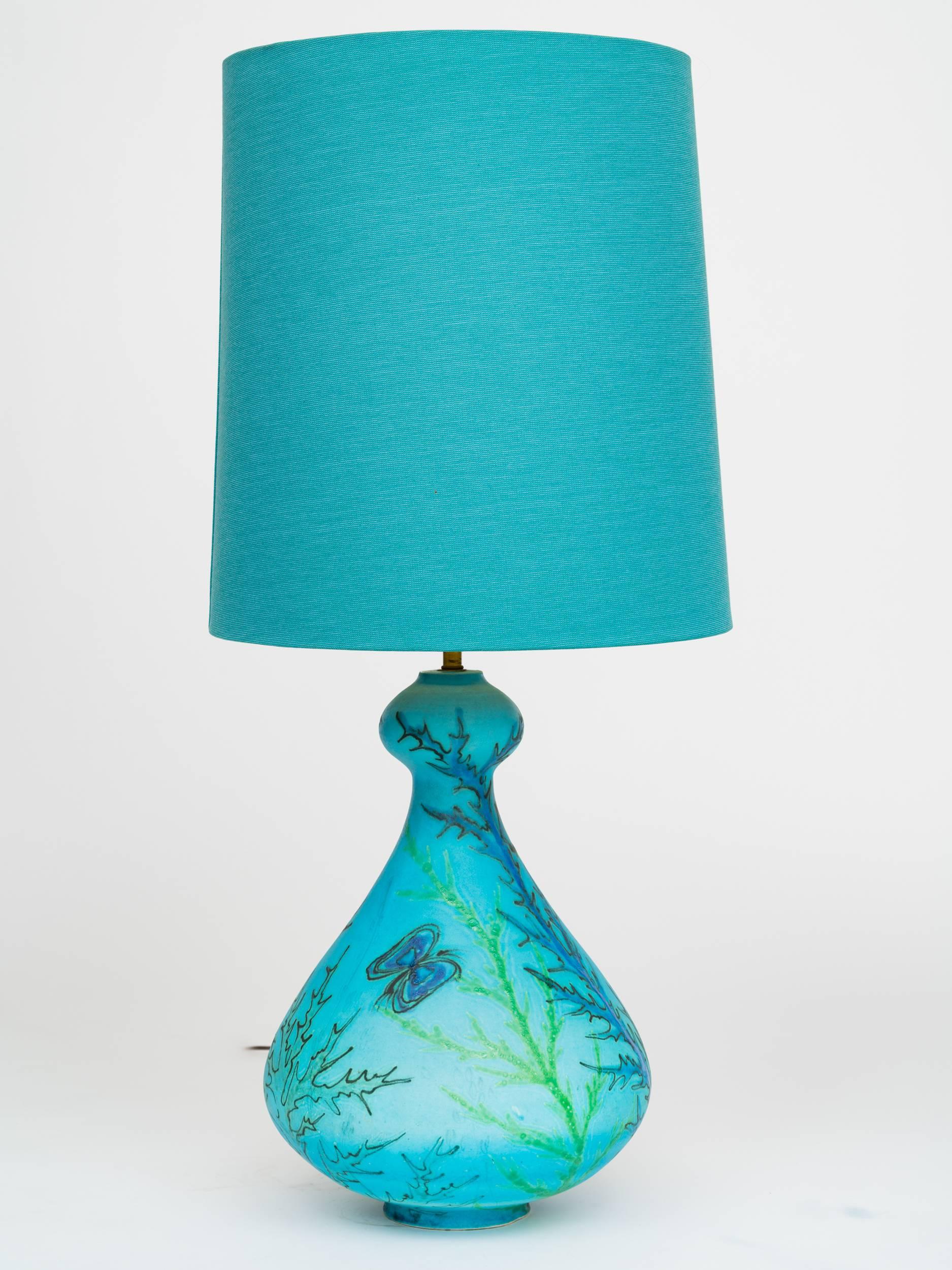 Large Raymor 1960s Italian Turquoise Ceramic Lamp 2