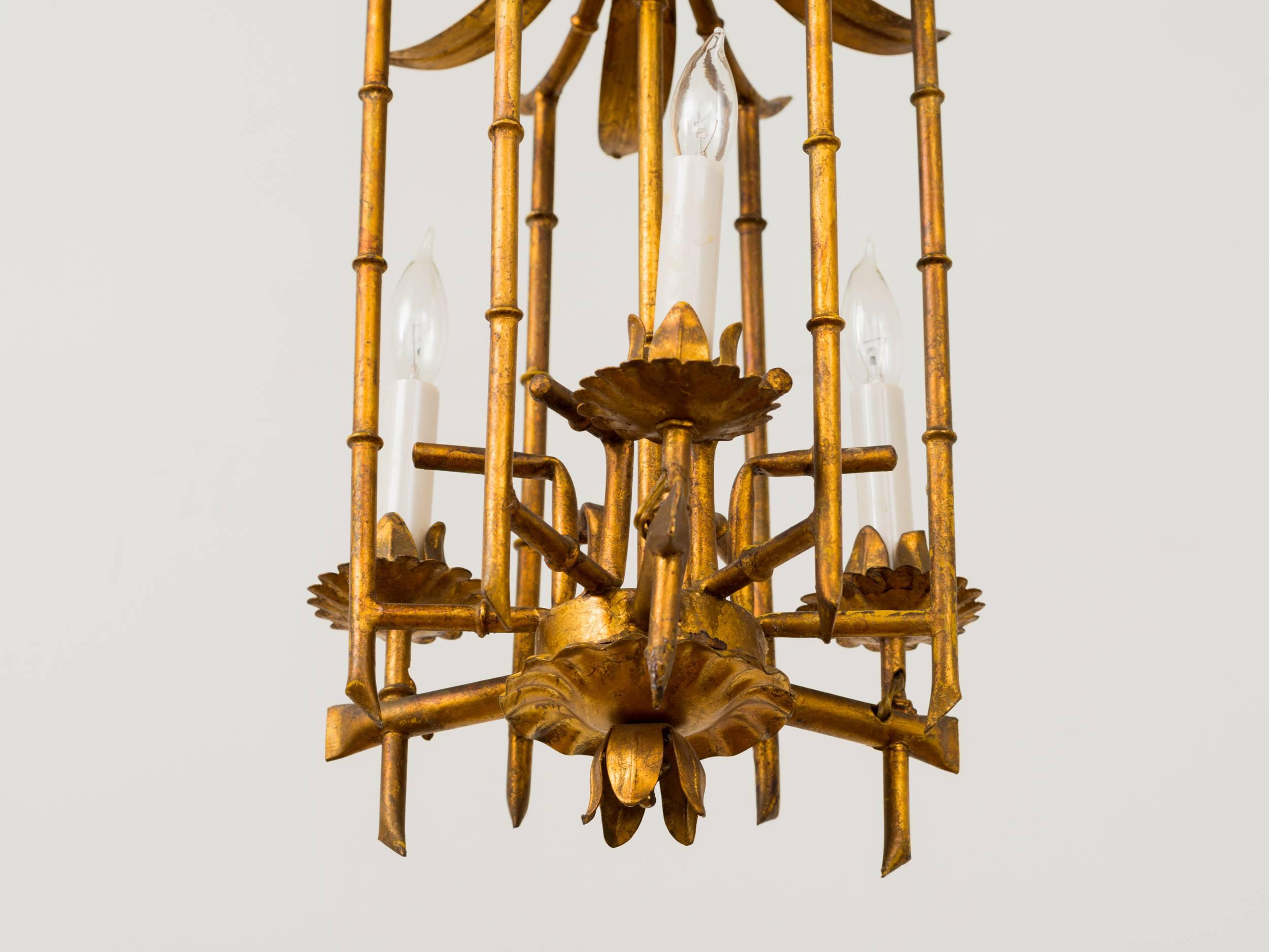 Italian Faux Bamboo Pagoda Chandelier In Distressed Condition In New York, NY