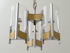 Sciolari Brushed Brass and Chrome Hurricane Glass Chandelier