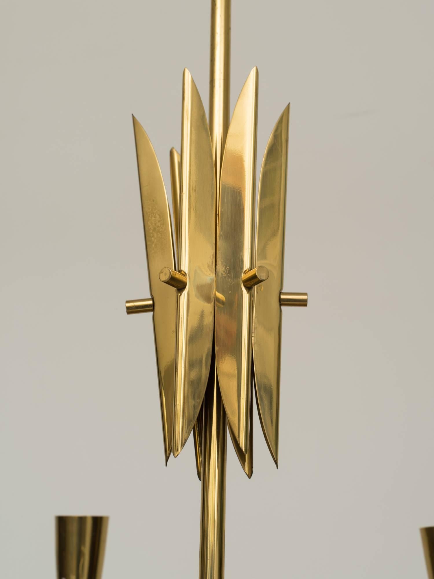 Mid-Century Modern 1960s German Modernist Brass Petal Chandelier