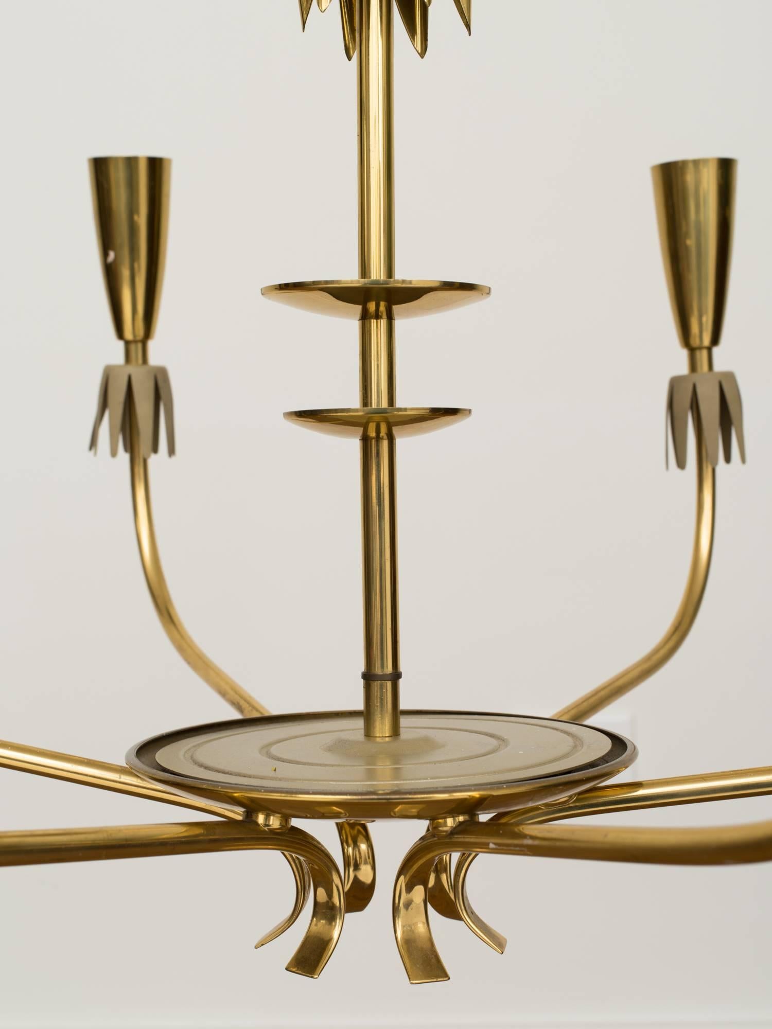 Metalwork 1960s German Modernist Brass Petal Chandelier