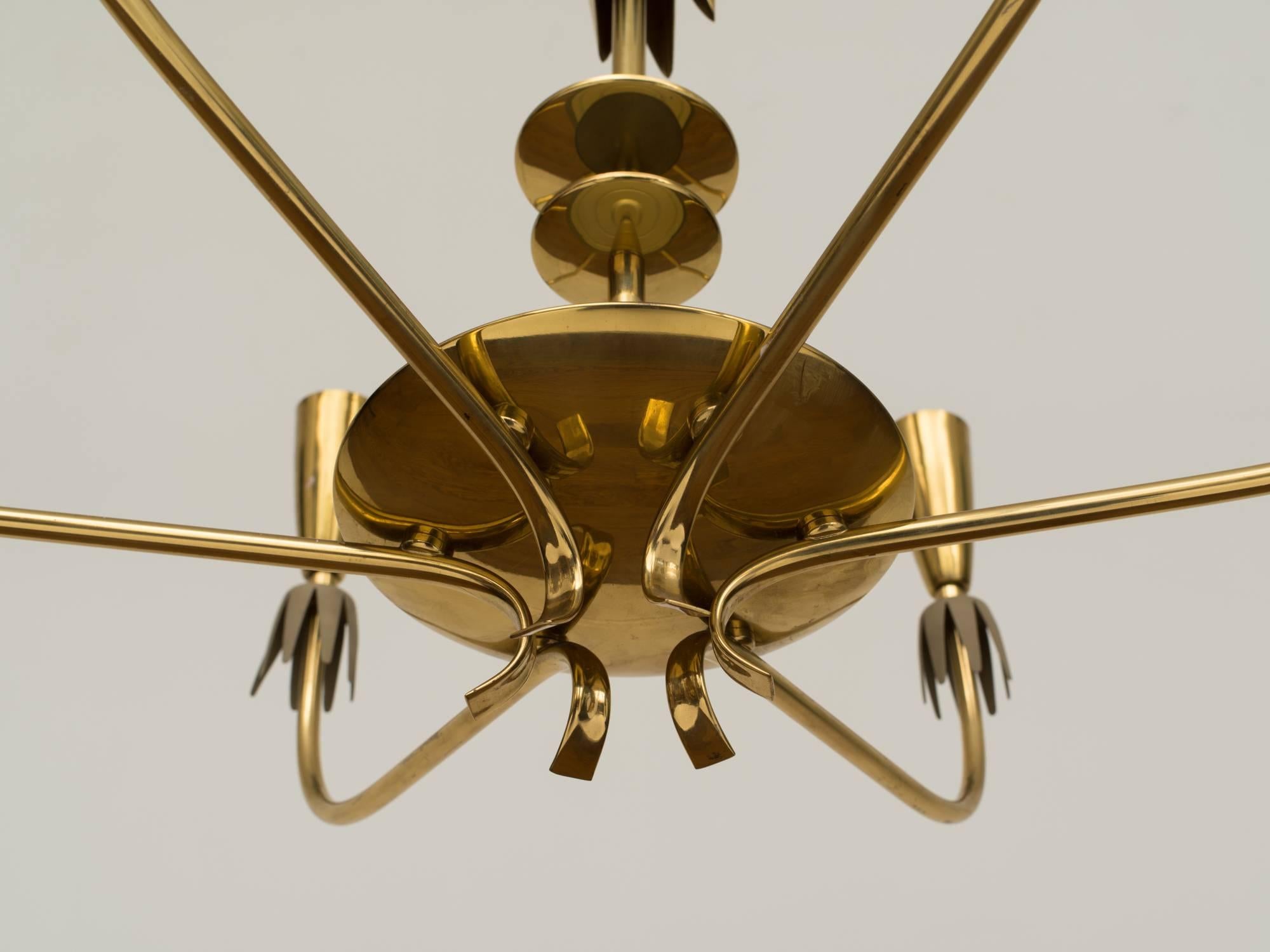 1960s German Modernist Brass Petal Chandelier In Good Condition In New York, NY