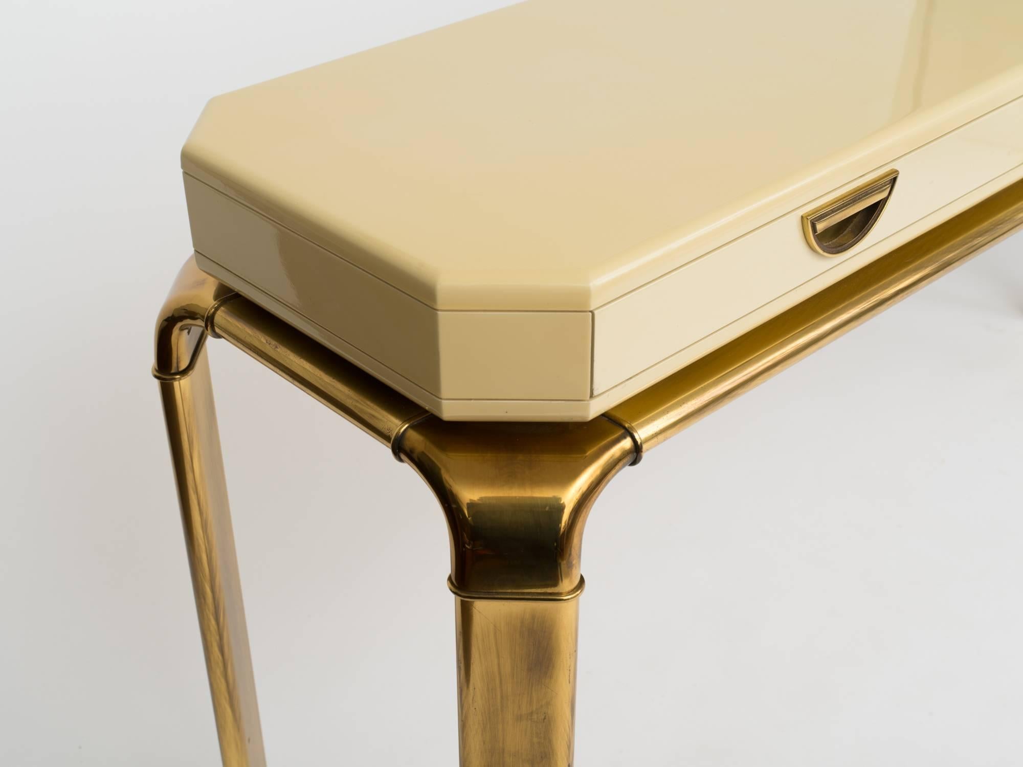 American Mastercraft Ivory Lacquer Brass Console Table