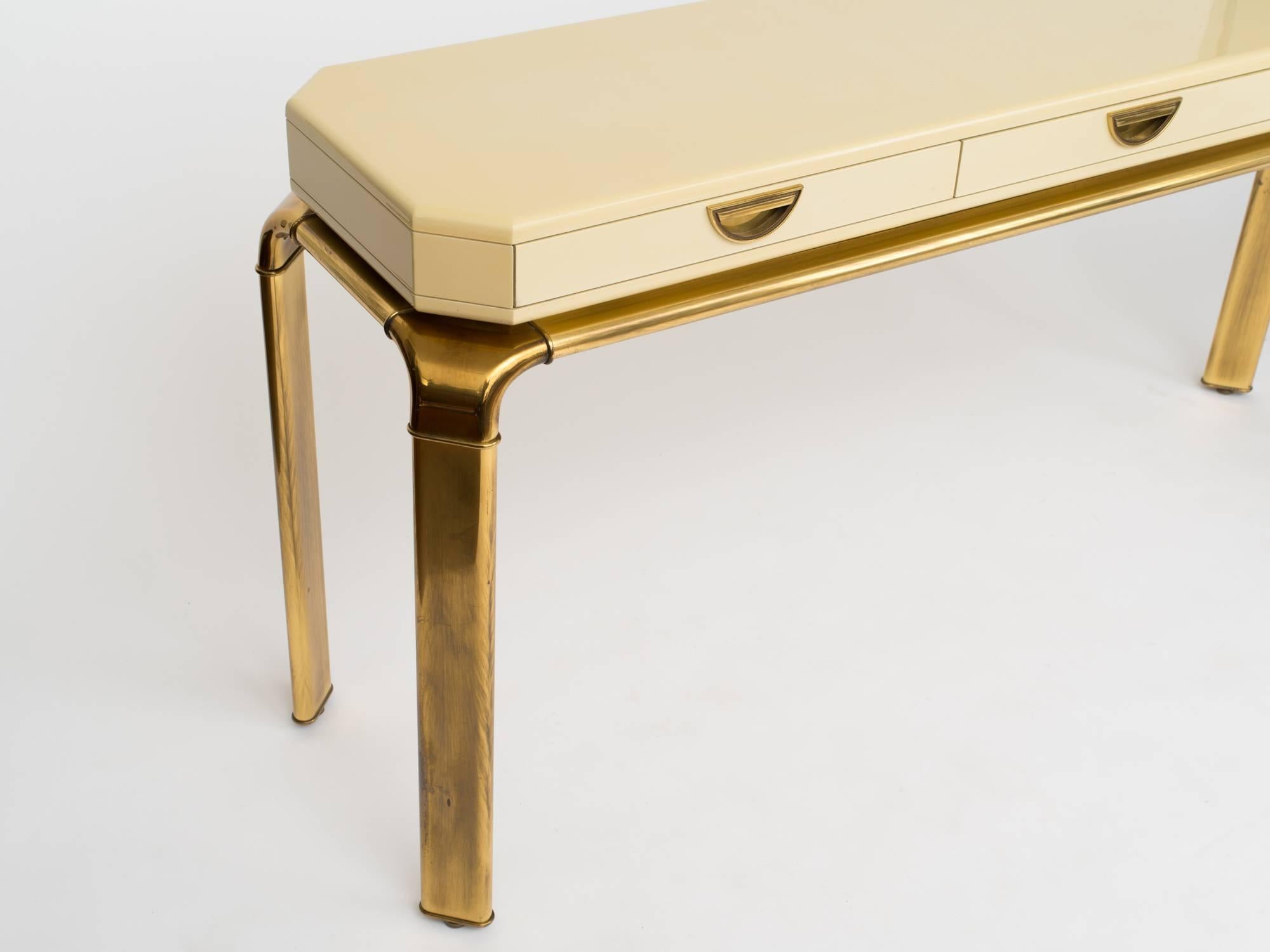 Metalwork Mastercraft Ivory Lacquer Brass Console Table