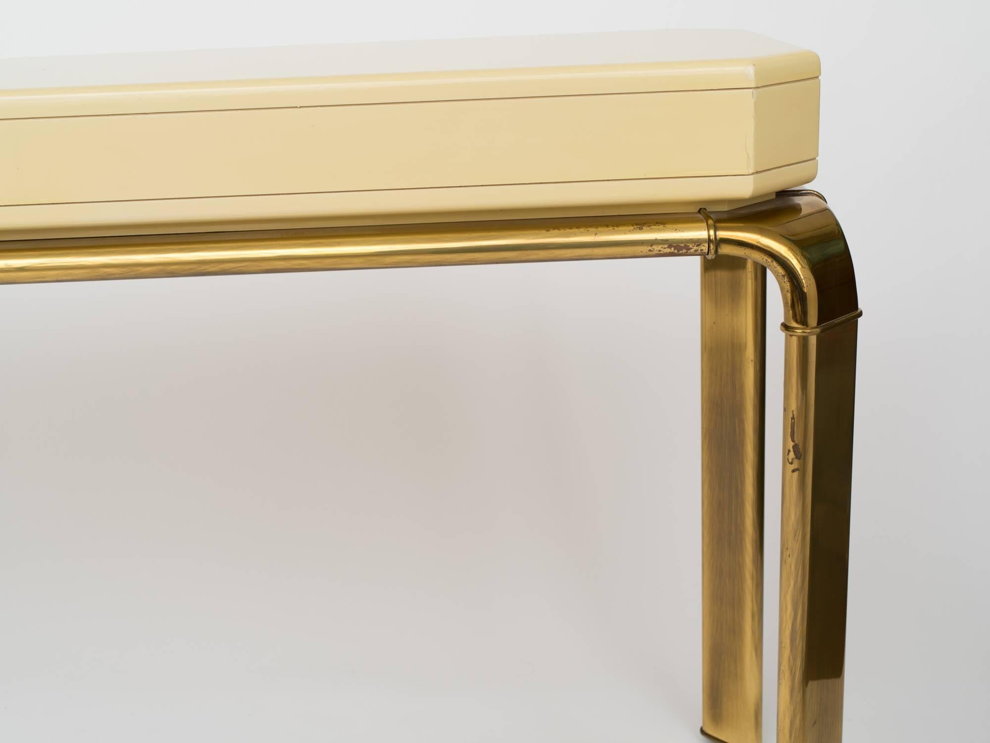 Mastercraft Ivory Lacquer Brass Console Table 1