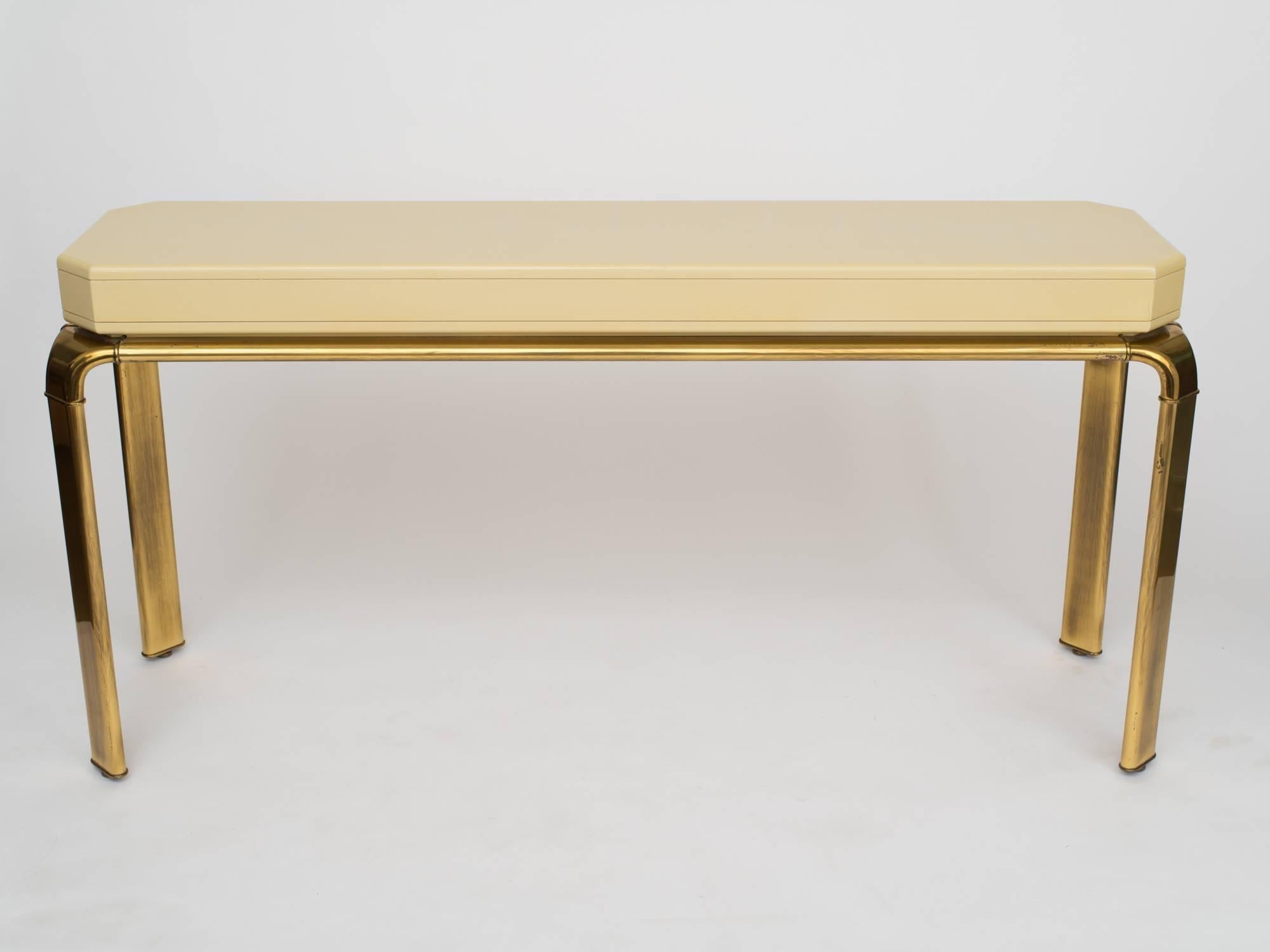 Mastercraft Ivory Lacquer Brass Console Table 2