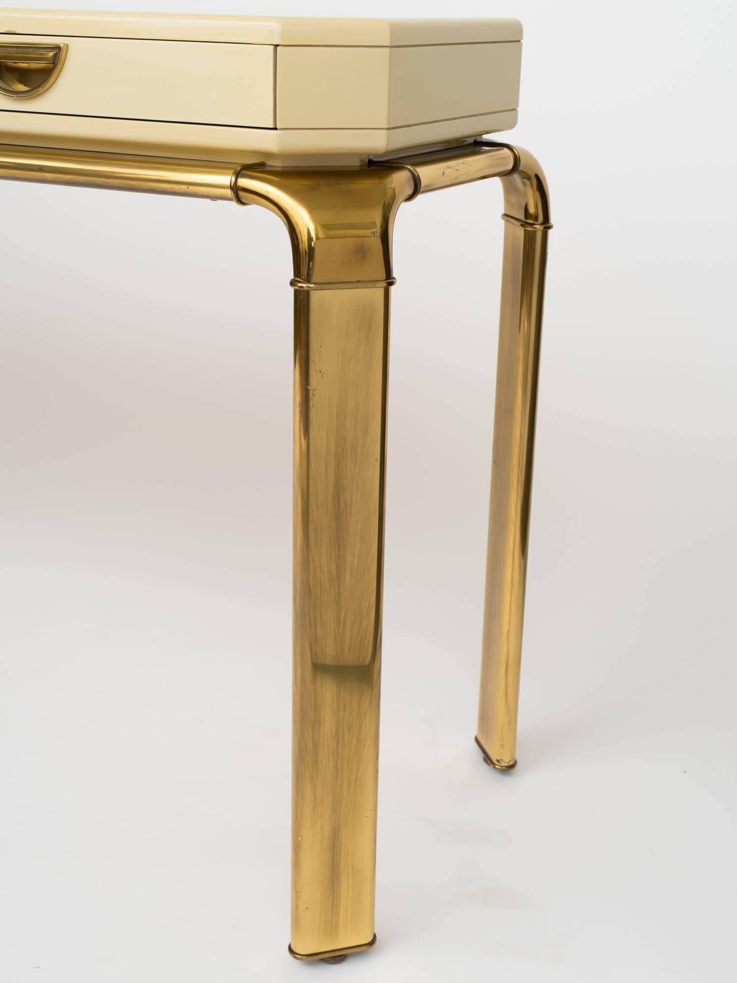20th Century Mastercraft Ivory Lacquer Brass Console Table