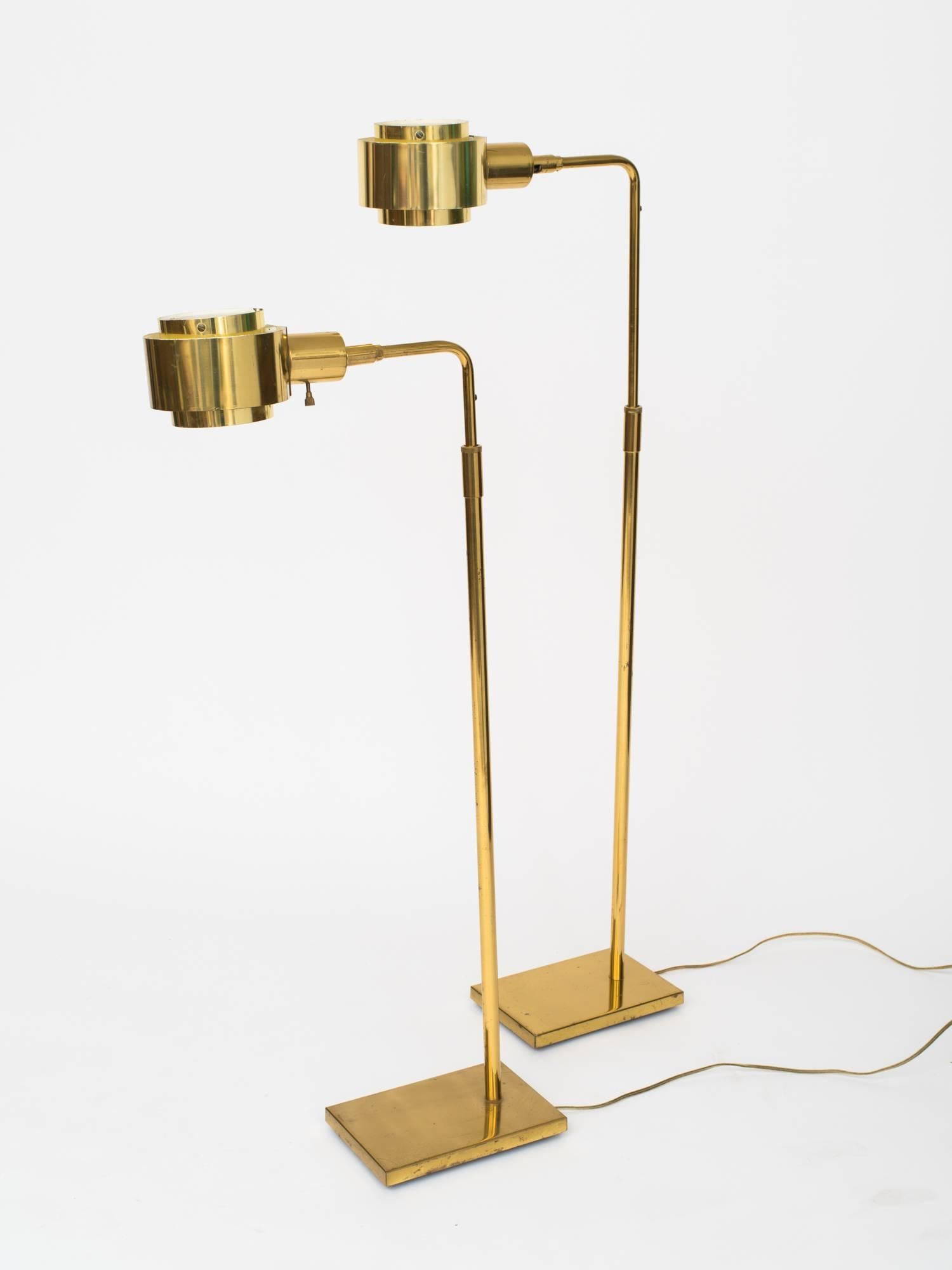 Mid-Century Modern Koch & Lowy Brass Circular Shade Floor Lamps