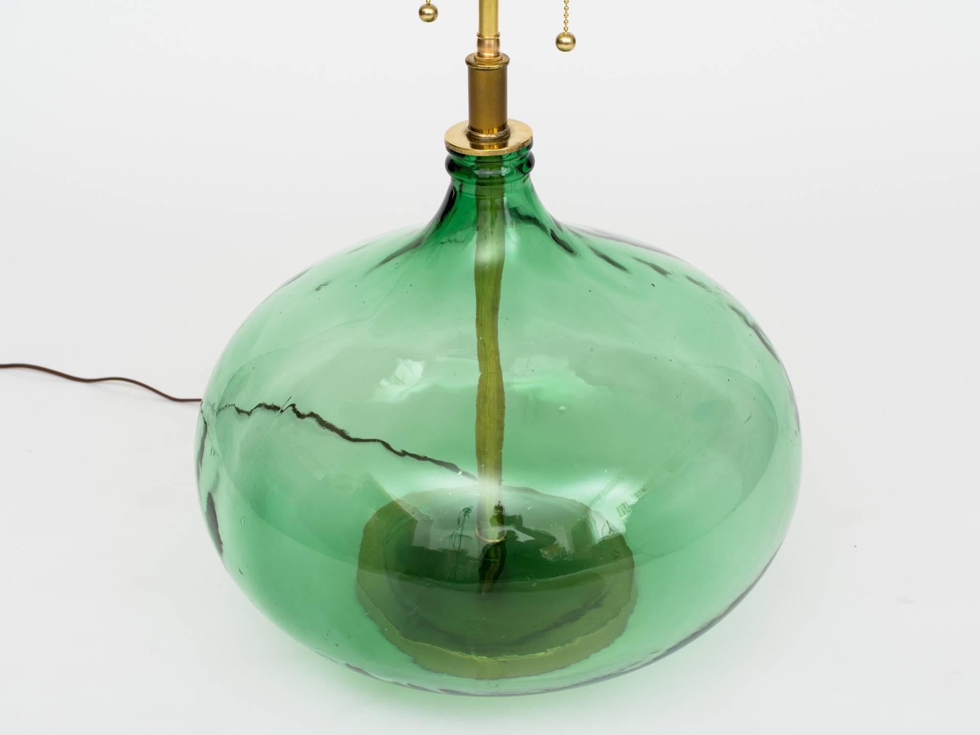 Metalwork Monumental Green Glass Bottle Lamps