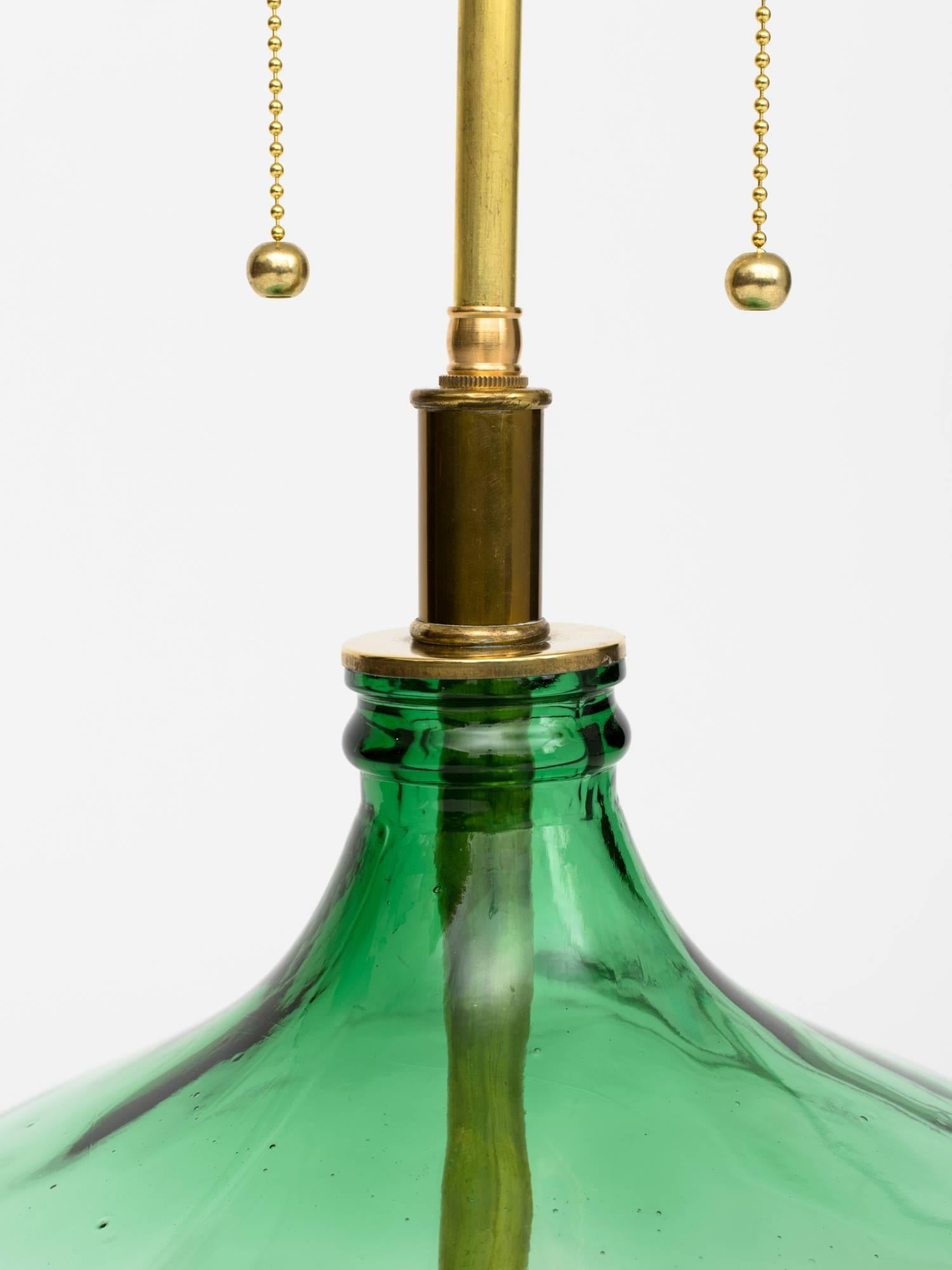 Mid-Century Modern Monumental Green Glass Bottle Lamps