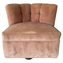 Art Deco Swivel Club Chair Blush Pink Velvet Curved Back, USA, 1950s