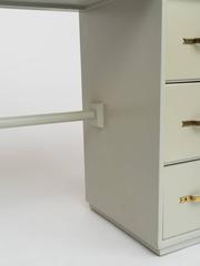 Tommi Parzinger Celadon Lacquered Desk with Signature Brass Ribbon Handles