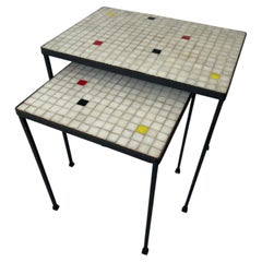 Floris Fiedeldij for Artimeta 1950's Glass Mosaic Top and Iron Nesting Tables