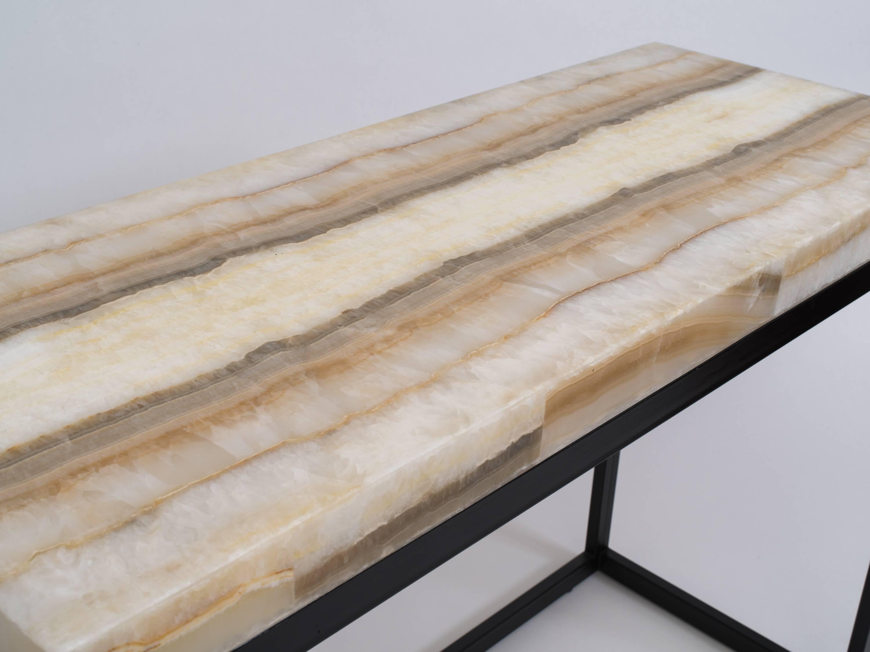 Hand-Crafted Natural Ribbon Onyx Console Table For Sale