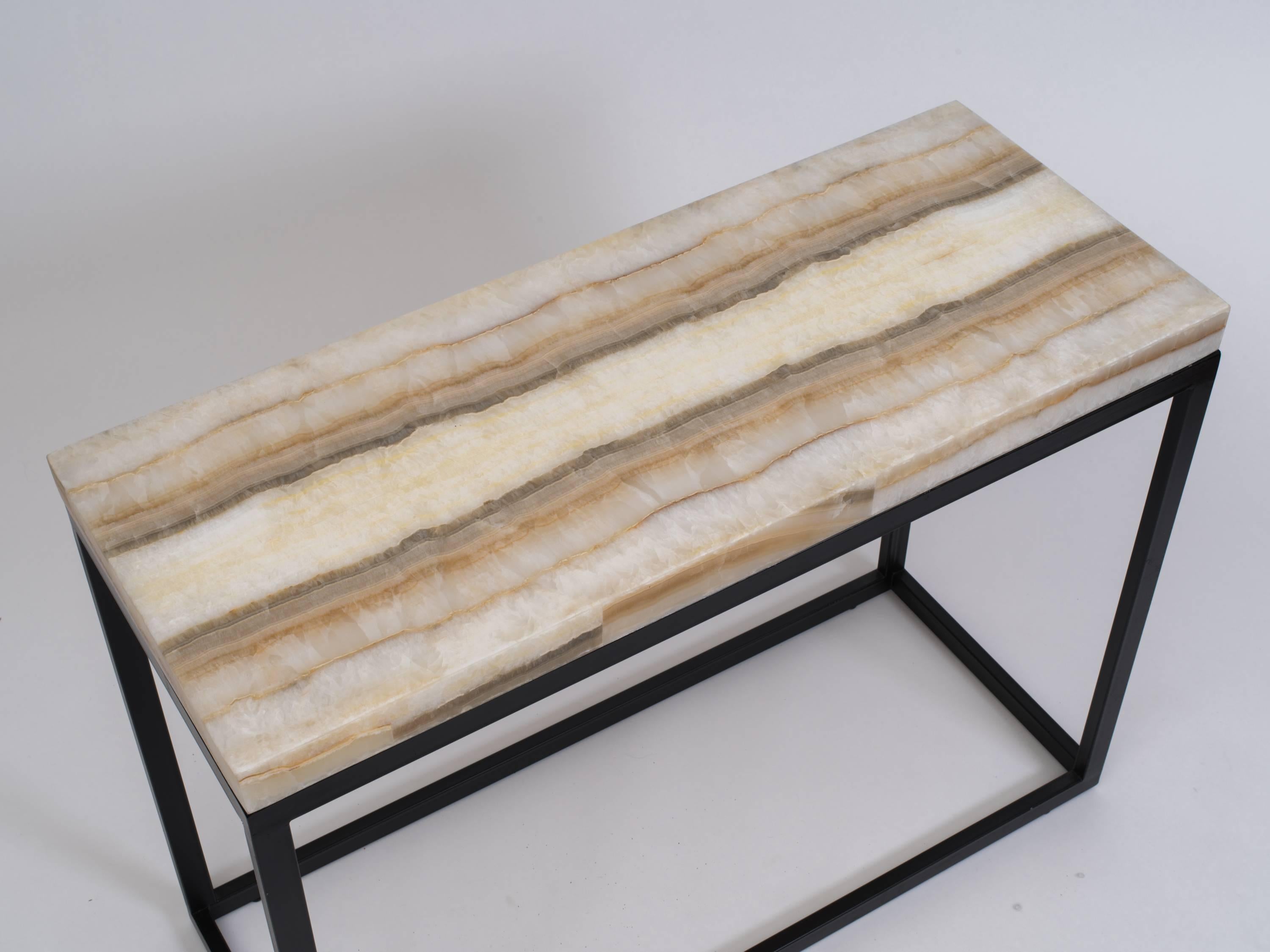 Mexican Natural Ribbon Onyx Console Table For Sale