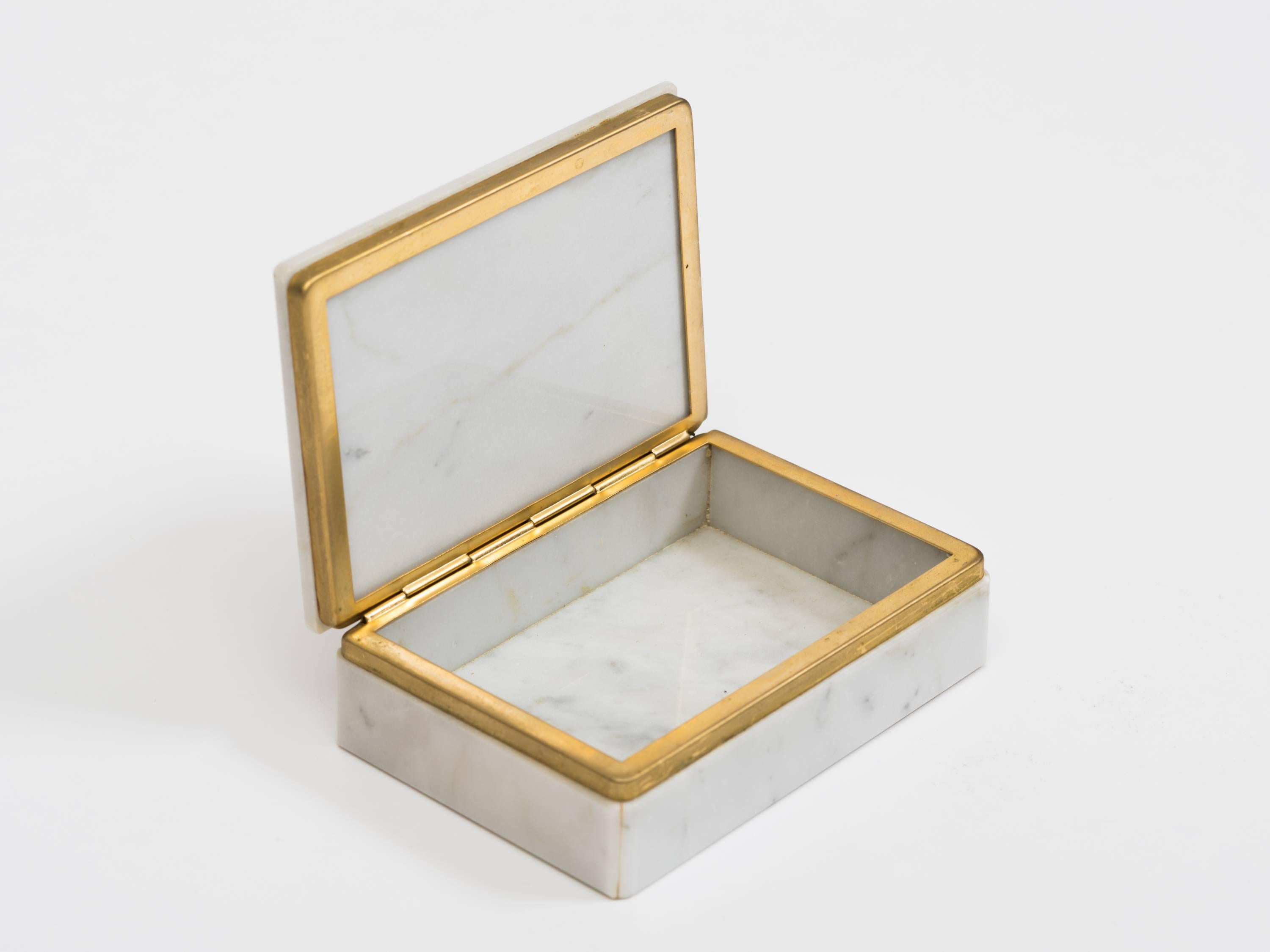 Gilt Italian Carrara Marble Jewelry, Dresser or Desk Box