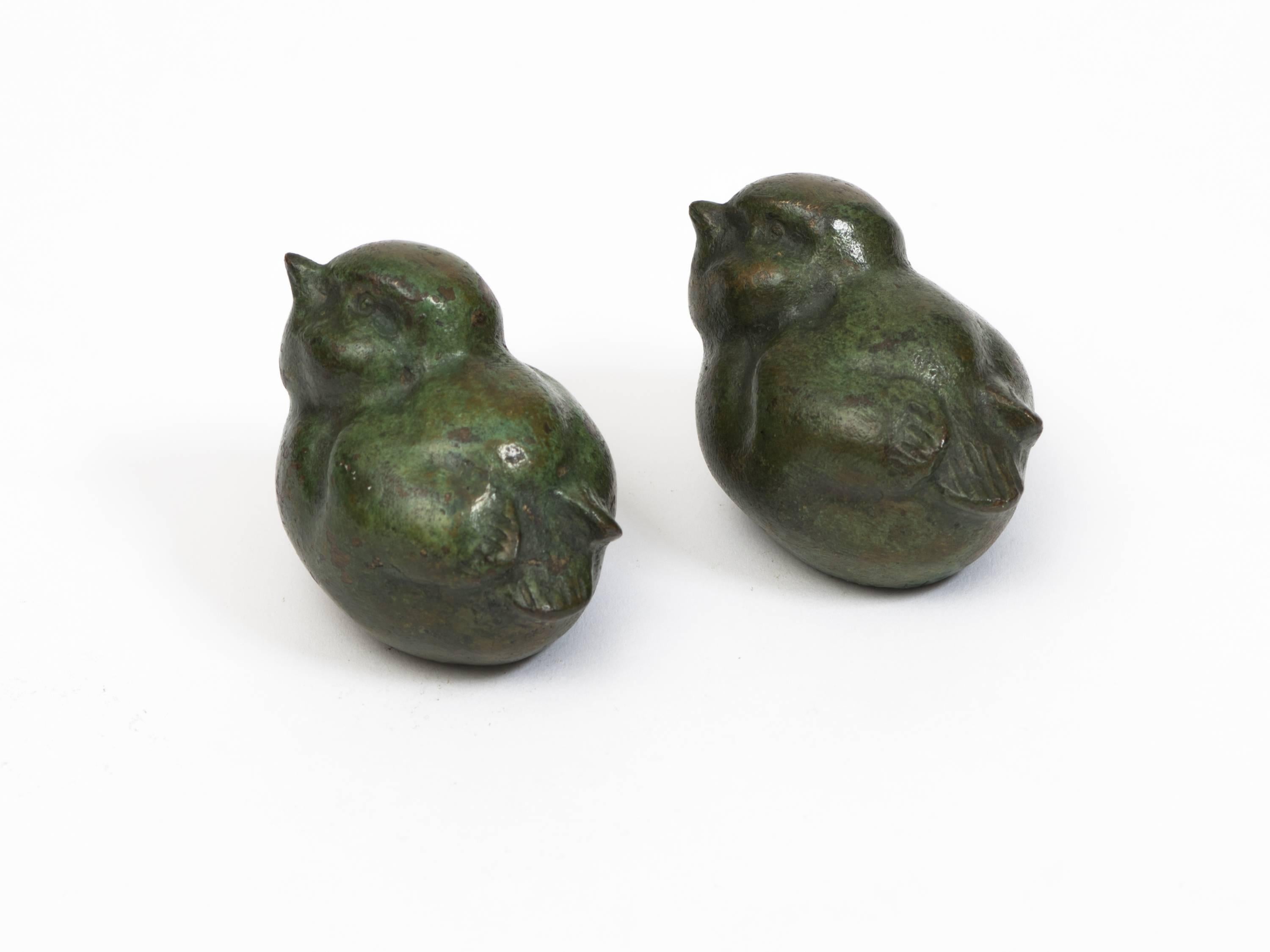 Mid-20th Century French Art Deco Patinated Bronze Lovebird Sculptures by Georges H. Laurent