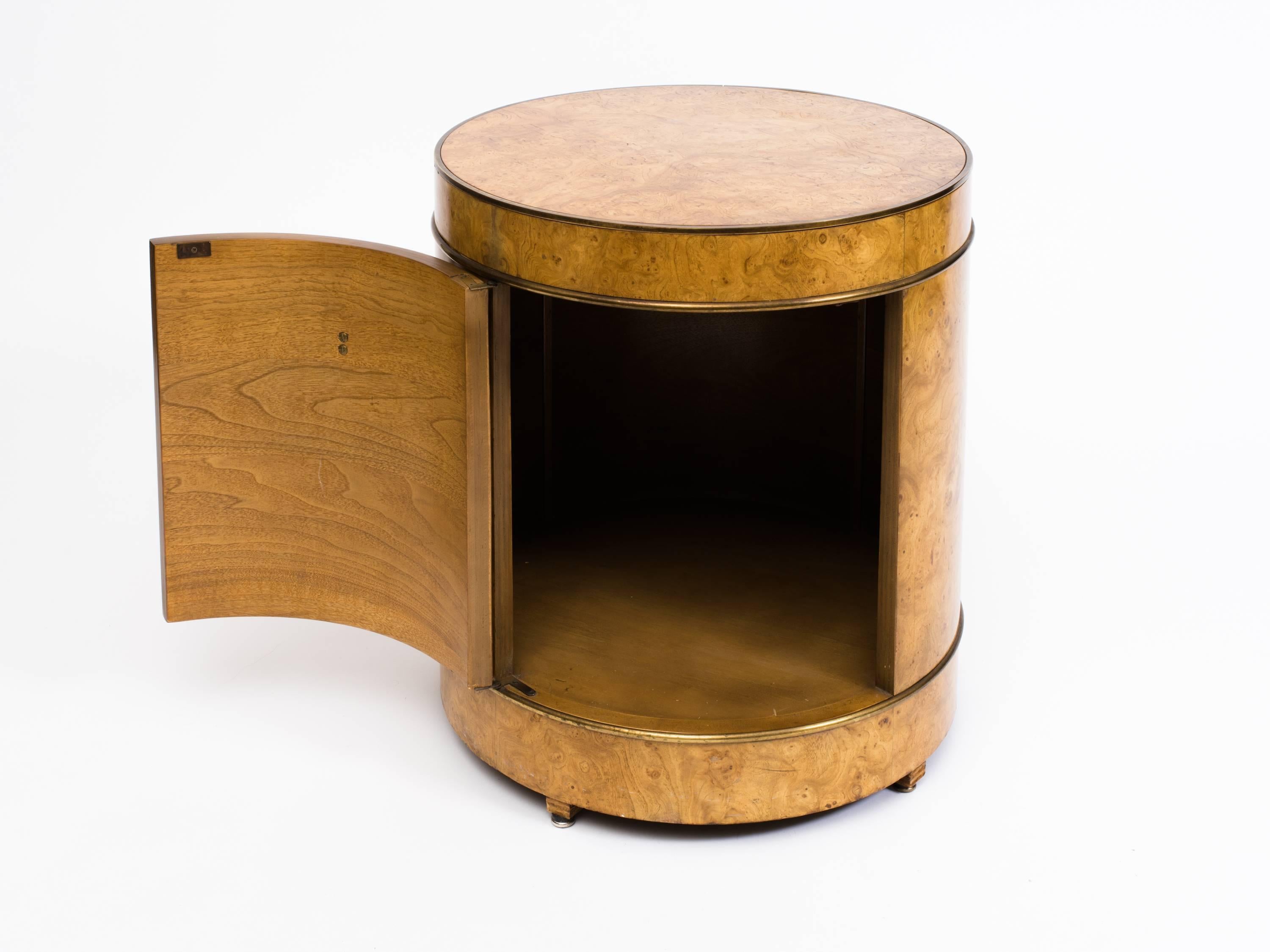 Mid-Century Modern Mastercraft Burl Wood Drum Bar Cabinet End Table