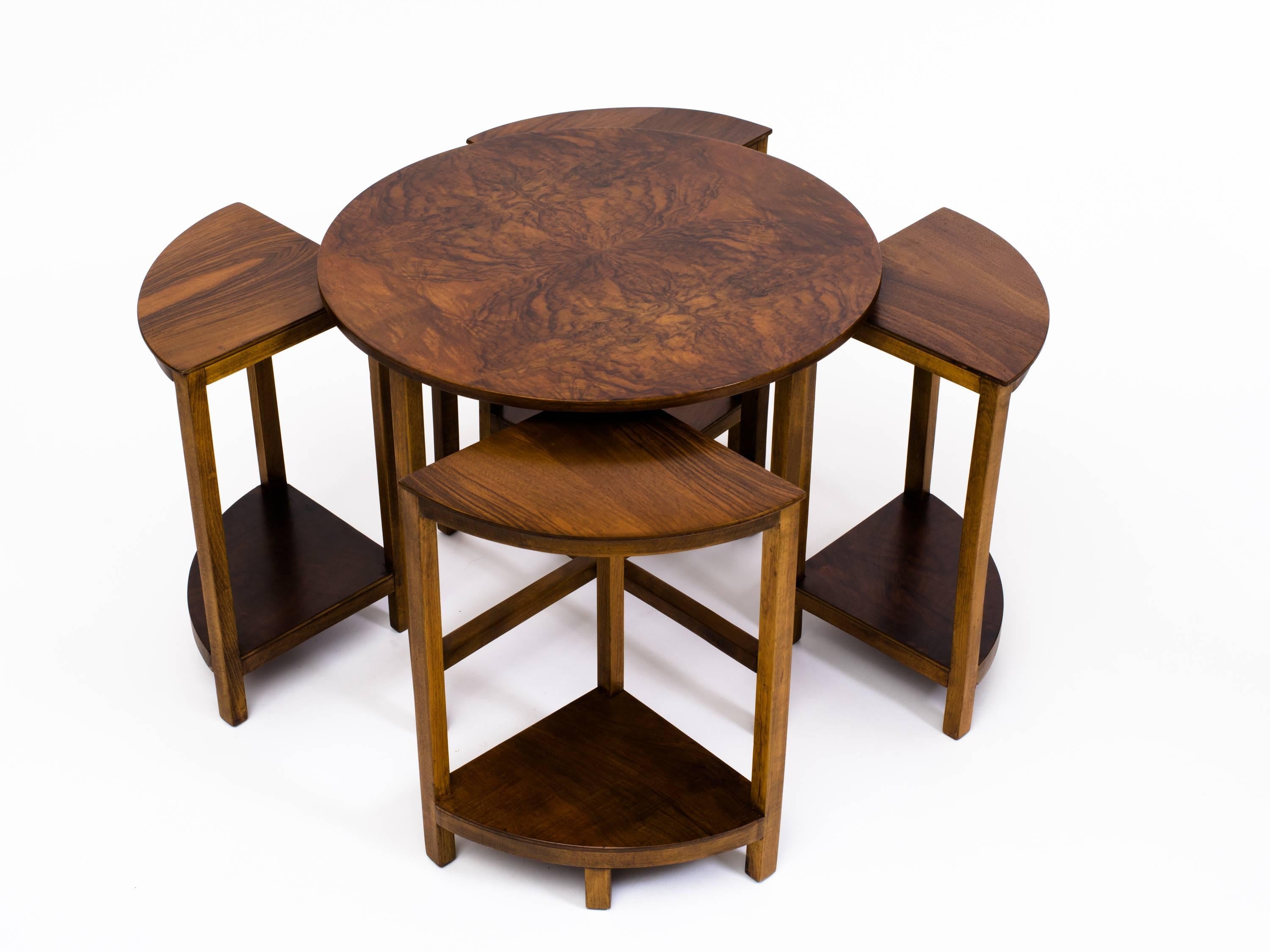 Art Deco Donald Deskey Style Walnut Nesting Side Tables
