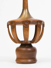 Monumental 1970s Teak and Brass Sculptural Modeline Lamp
