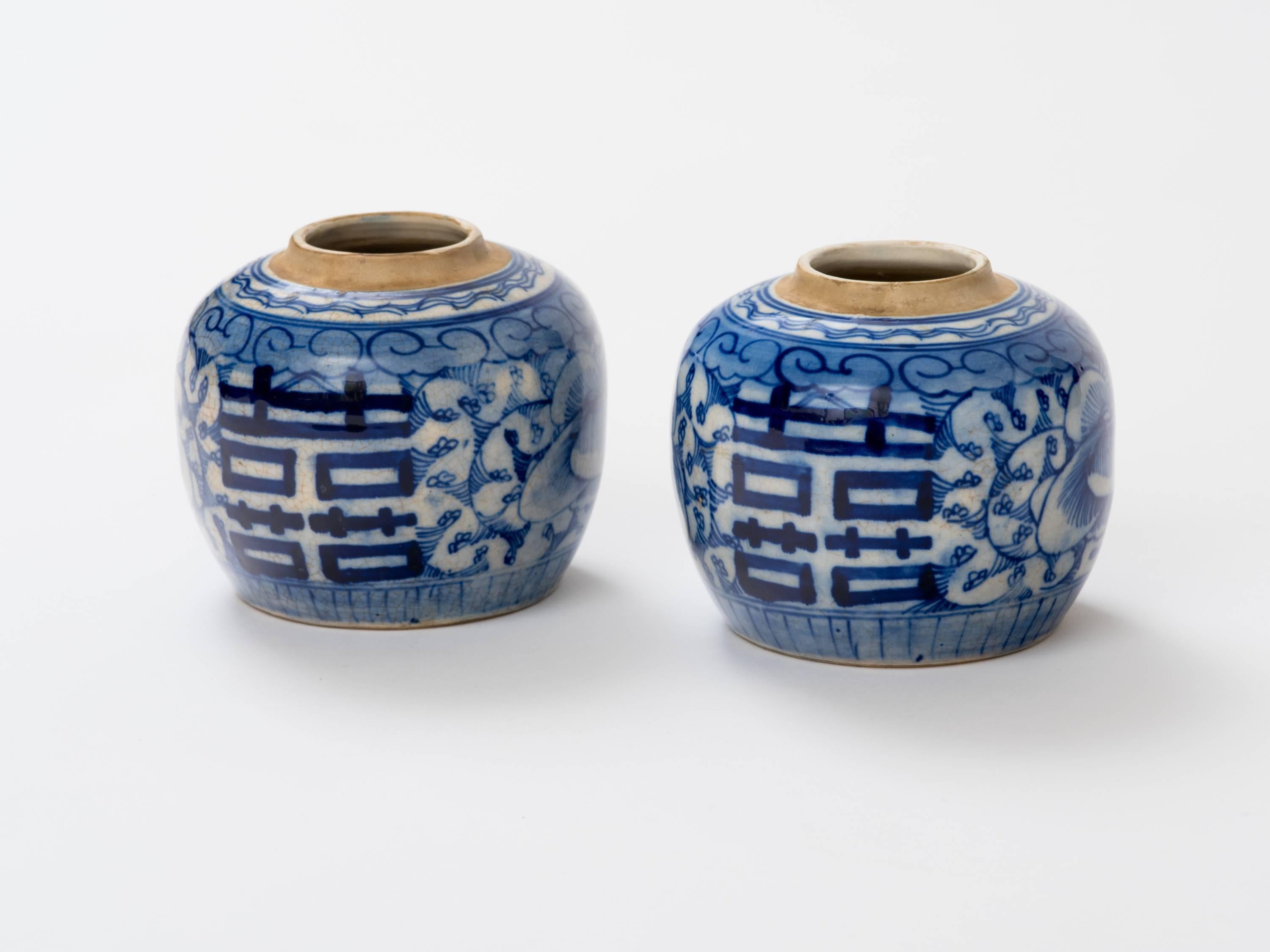 Chinoiserie Pair of Chinese 19th Century Lotus Ginger Jars