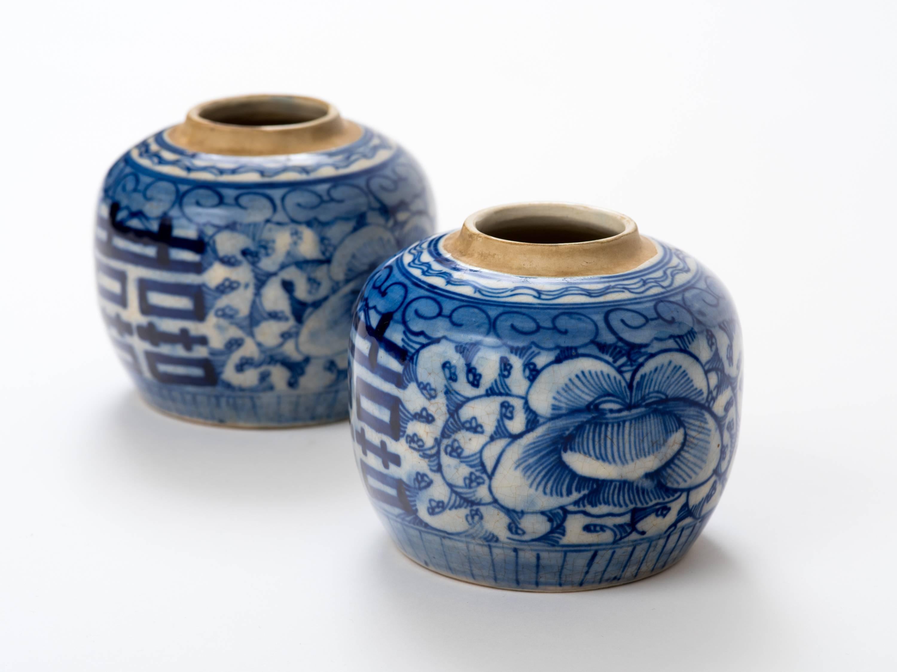 Glazed Pair of Chinese 19th Century Lotus Ginger Jars