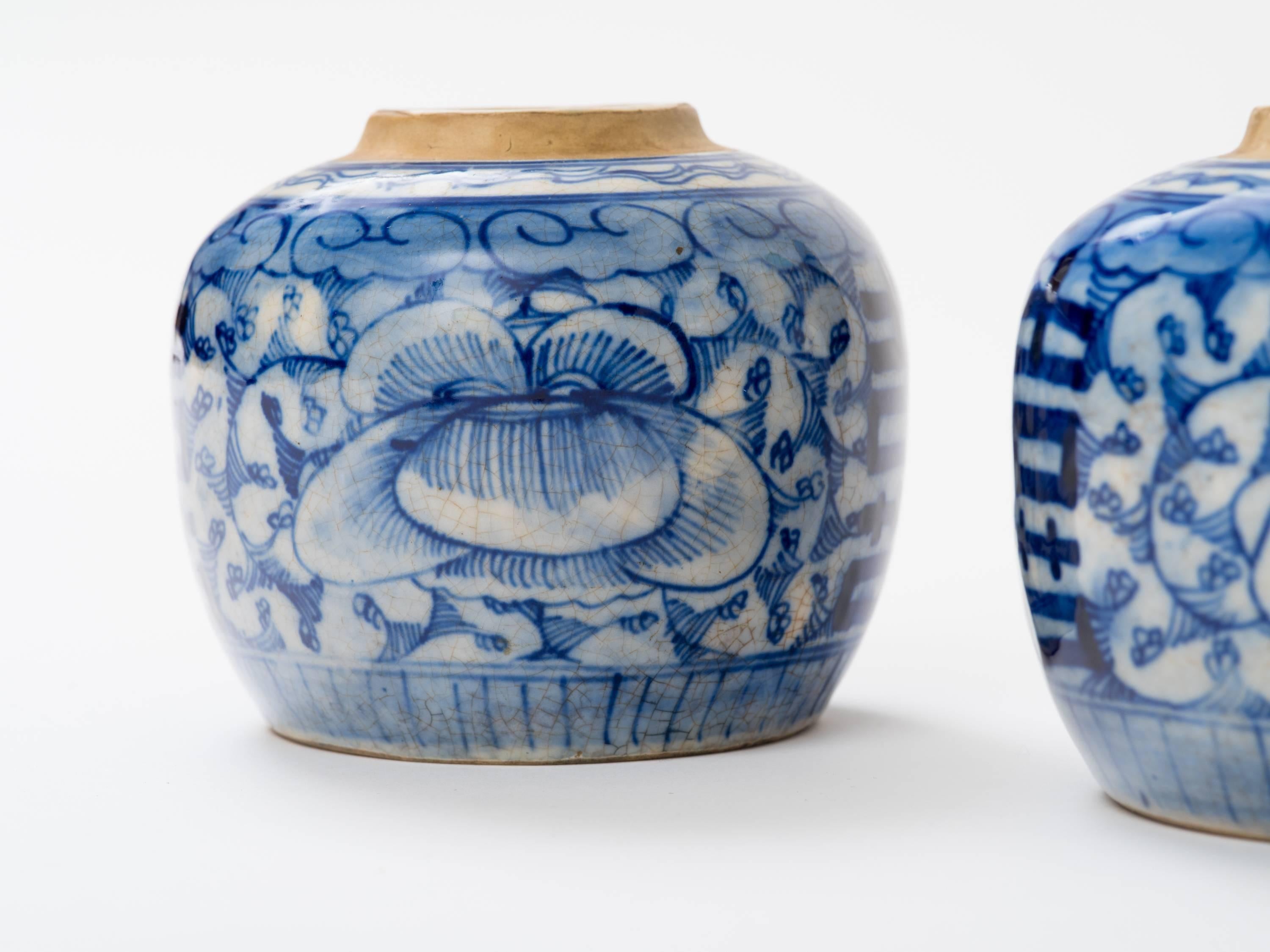 Ceramic Pair of Chinese 19th Century Lotus Ginger Jars