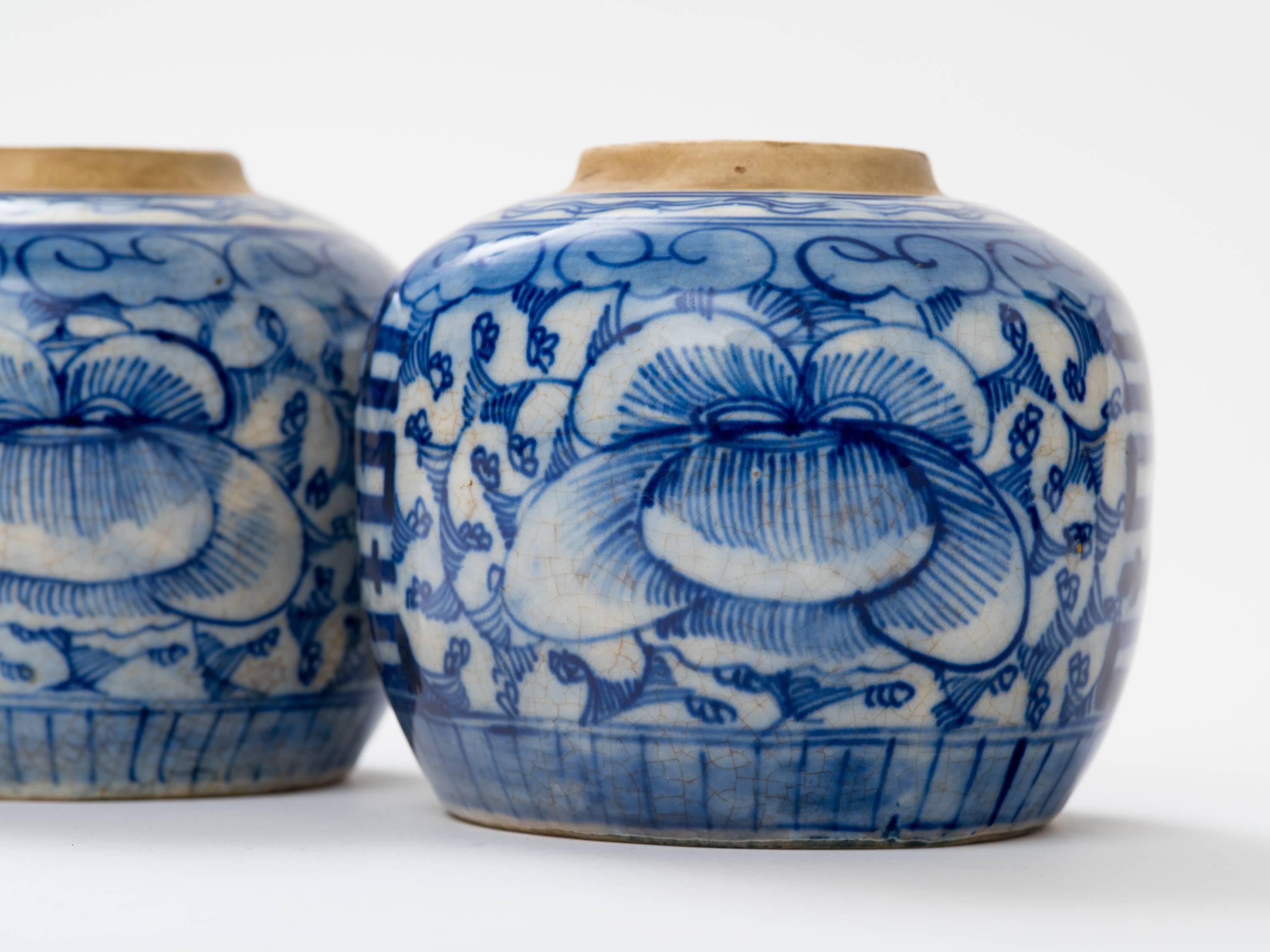 Pair of Chinese 19th Century Lotus Ginger Jars 1