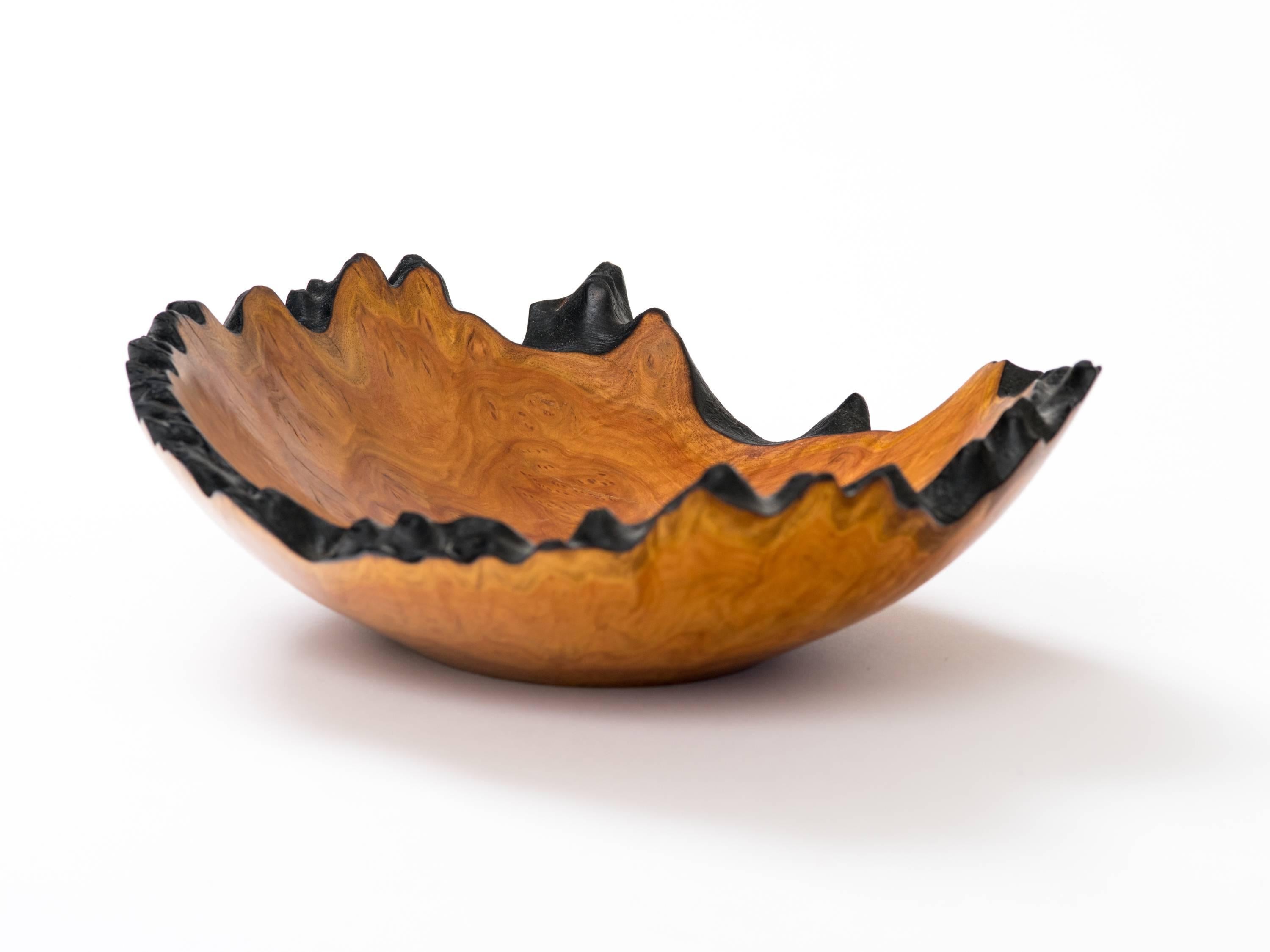 Handcrafted Coolabah burl wood bowl with natural edge. Signed by artist,
Ken Staff, 04.
