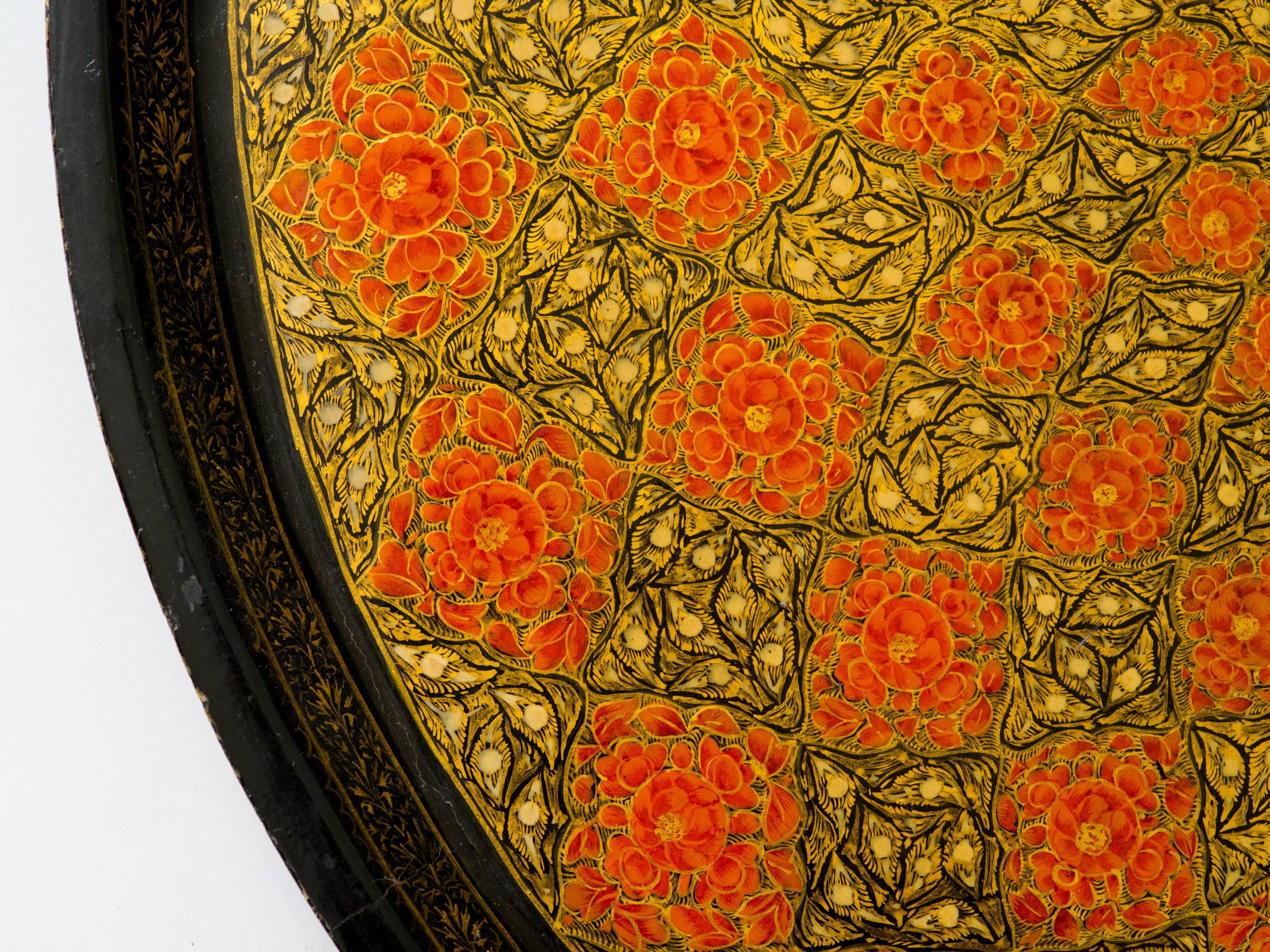 Hand-Crafted Kashmiri Indian Lacquered Papier Mâché Serving Tray