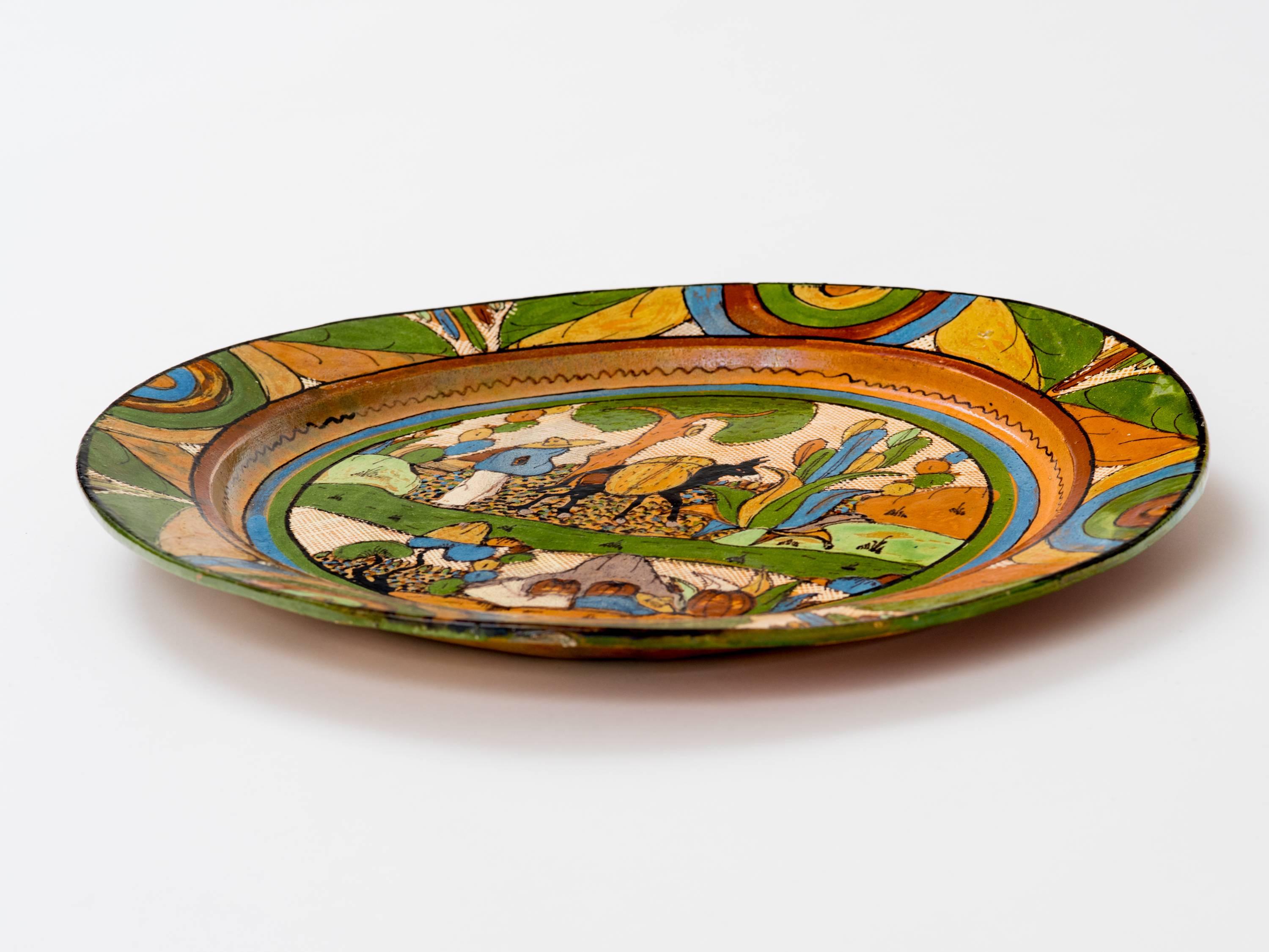 Tlaquepaque 1930s Mexican Hand-Painted Ceramic Charger Tray 2