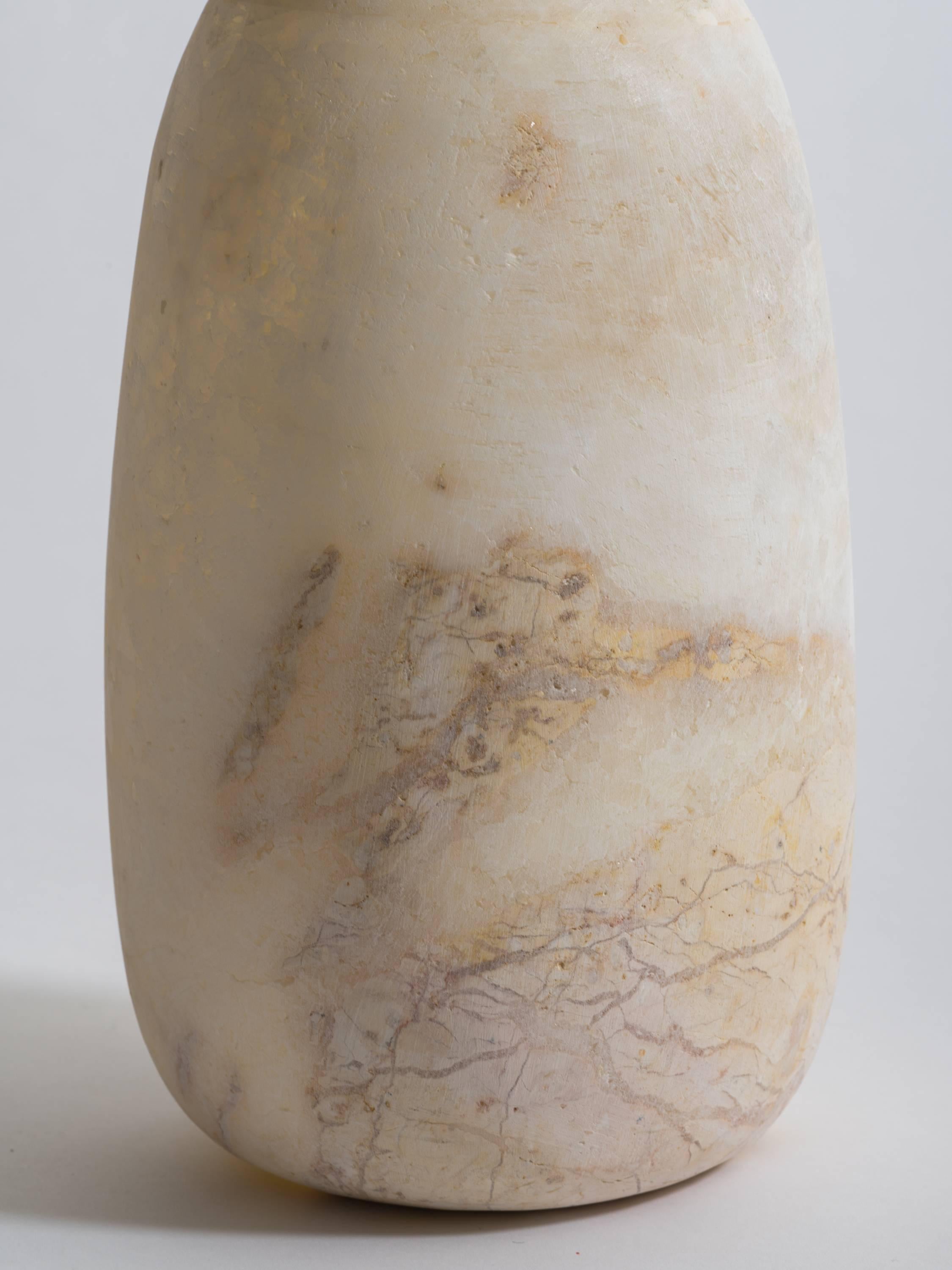 Hand-Carved Tall Rimmed Egyptian Alabaster Vase