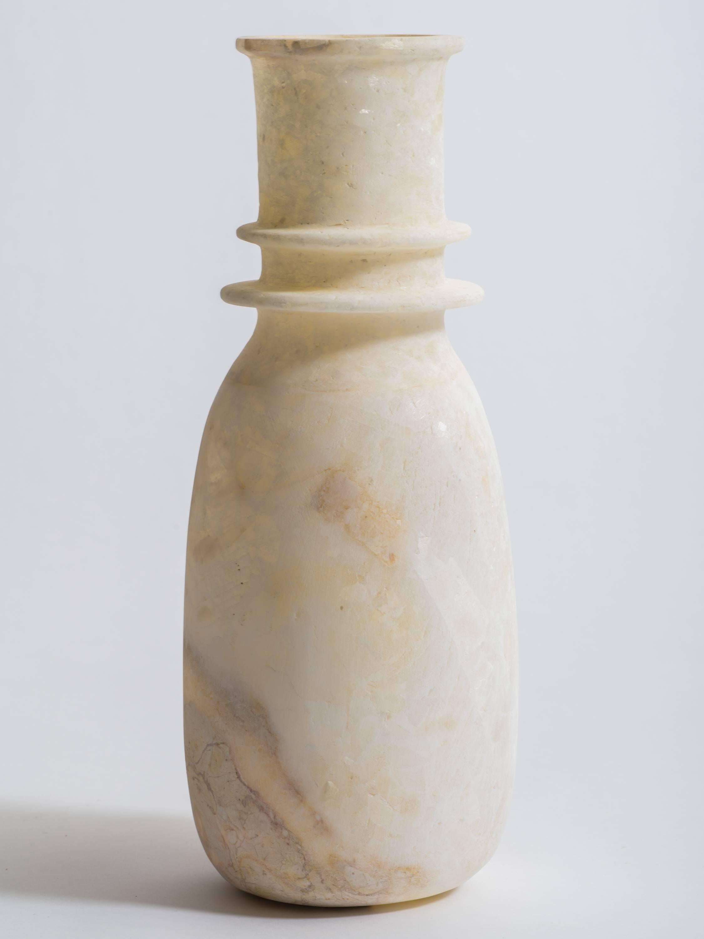 Contemporary Tall Rimmed Egyptian Alabaster Vase
