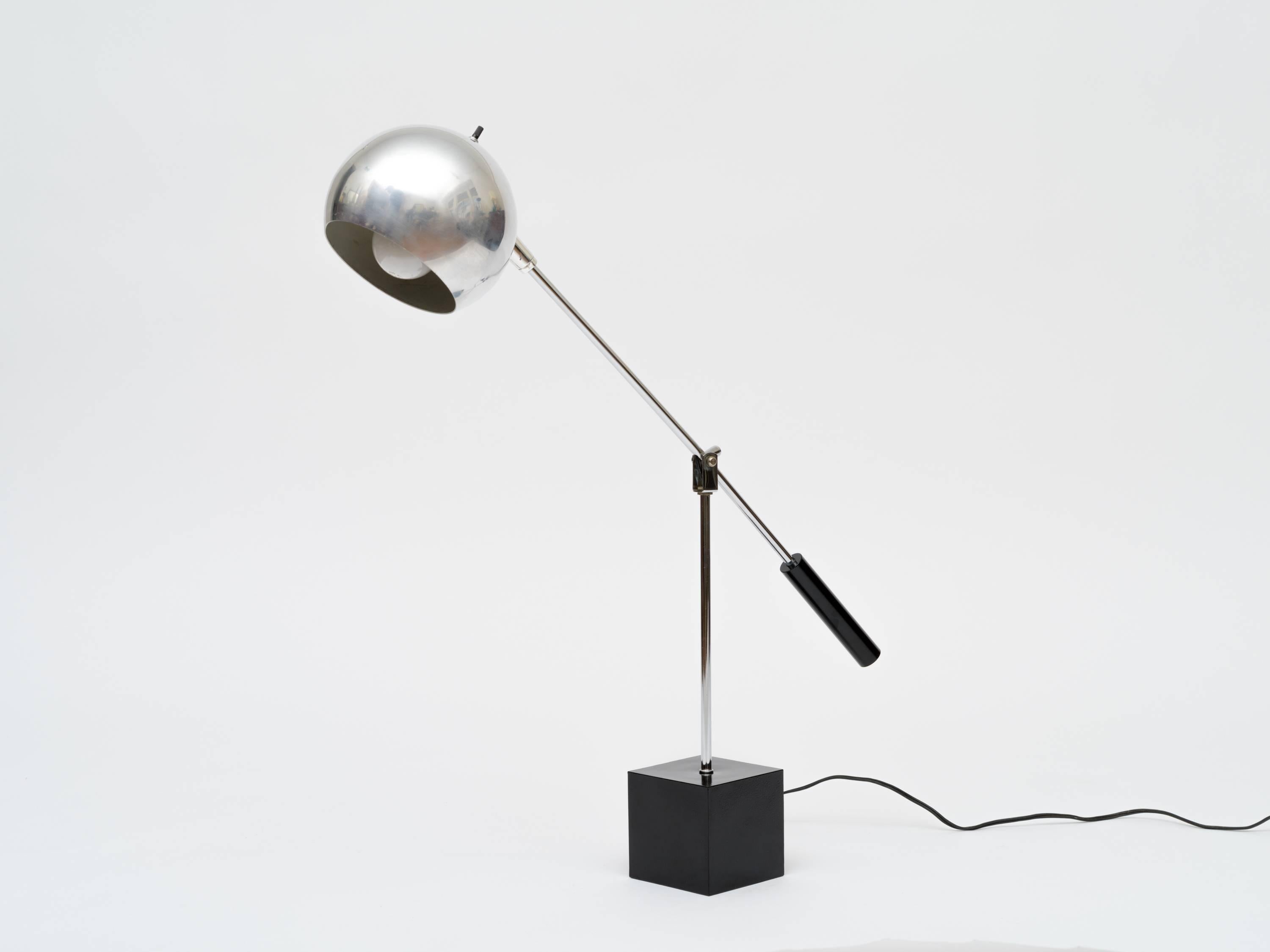 American 1970s Chrome Ball Adjustable Desk Lamp Attributed to Robert Sonneman
