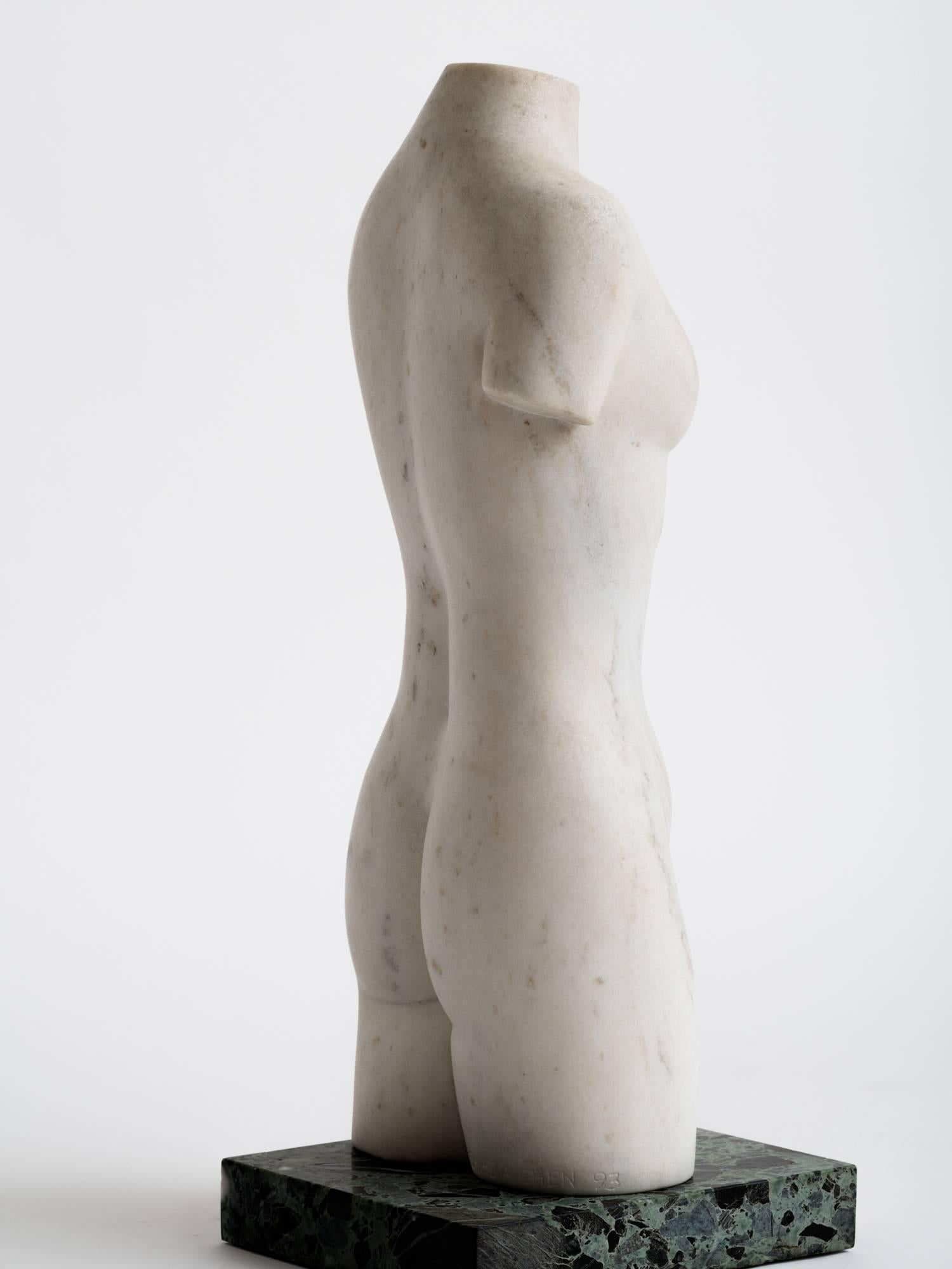 Carved Shi-Jia Chen Nude Marble Torso Sculpture