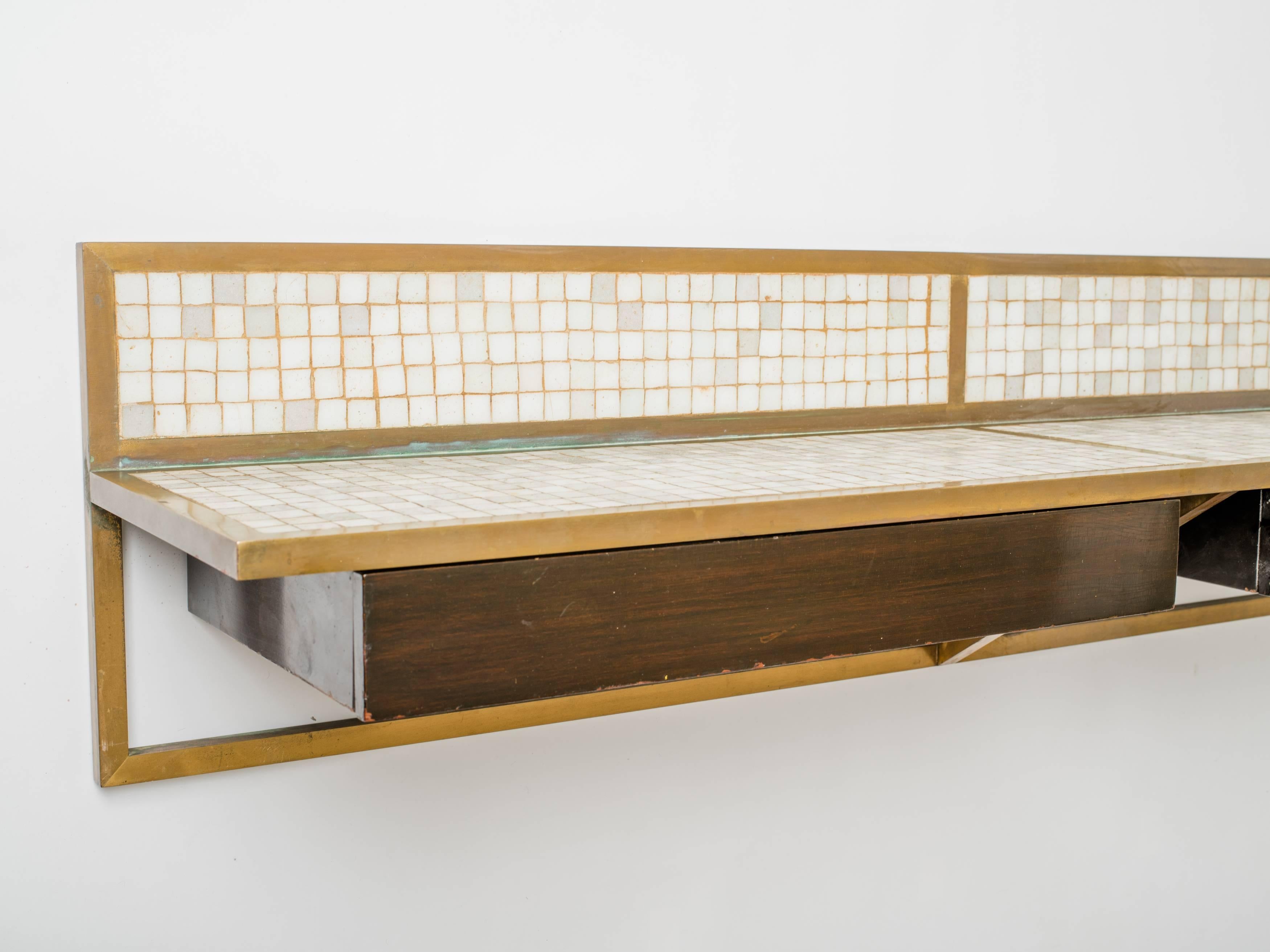 Unknown Walnut and Italian Glass Tile Wall Console